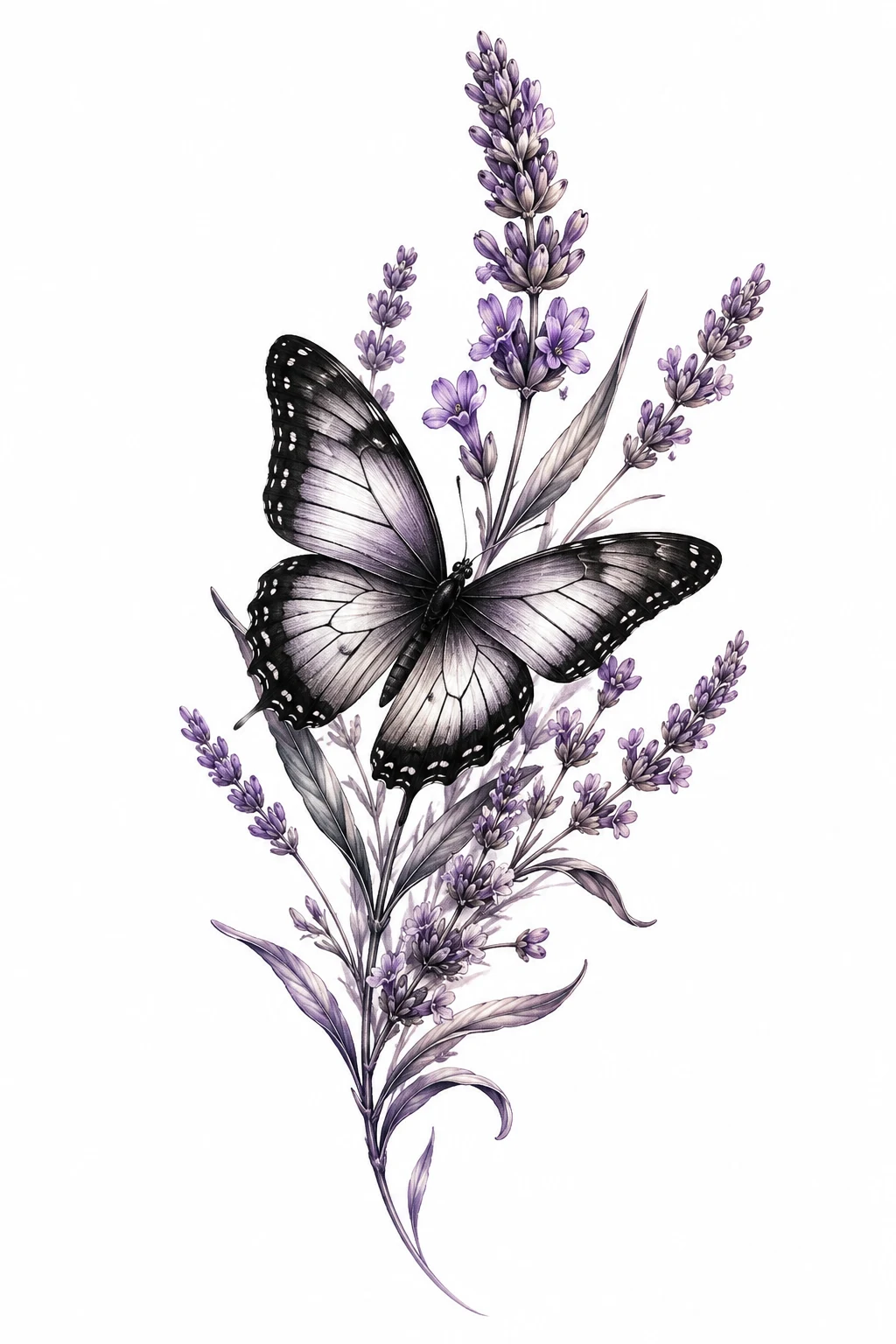 Butterfly and Lavender Branch — butterfly tattoo cover up style outfit