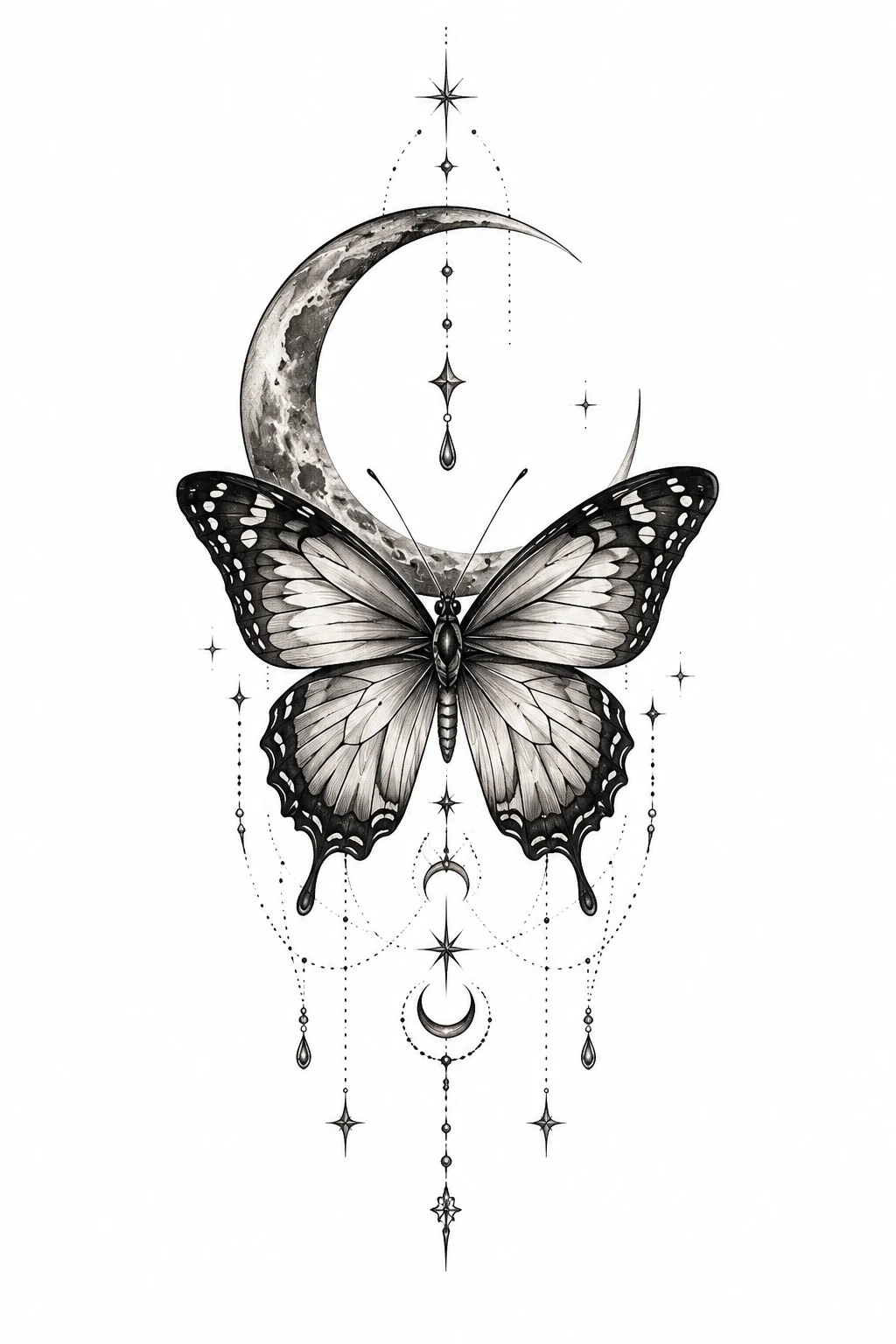 Butterfly With Crescent Moon — butterfly tattoo cover up style outfit
