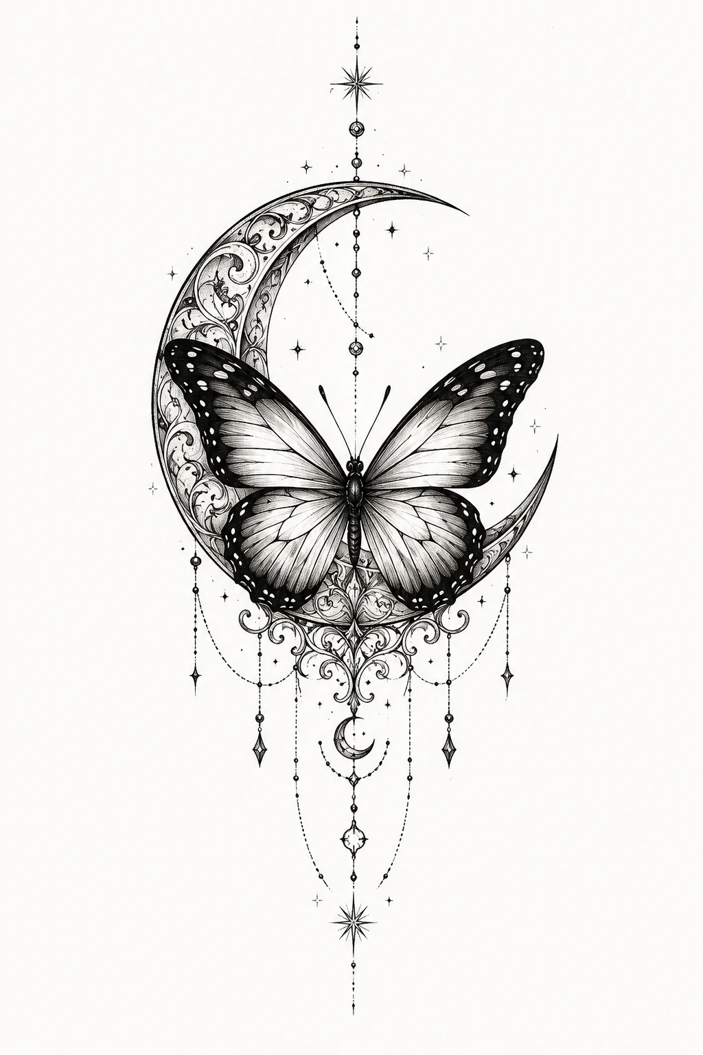 Butterfly and Crescent Moon — butterfly tattoo leg style outfit