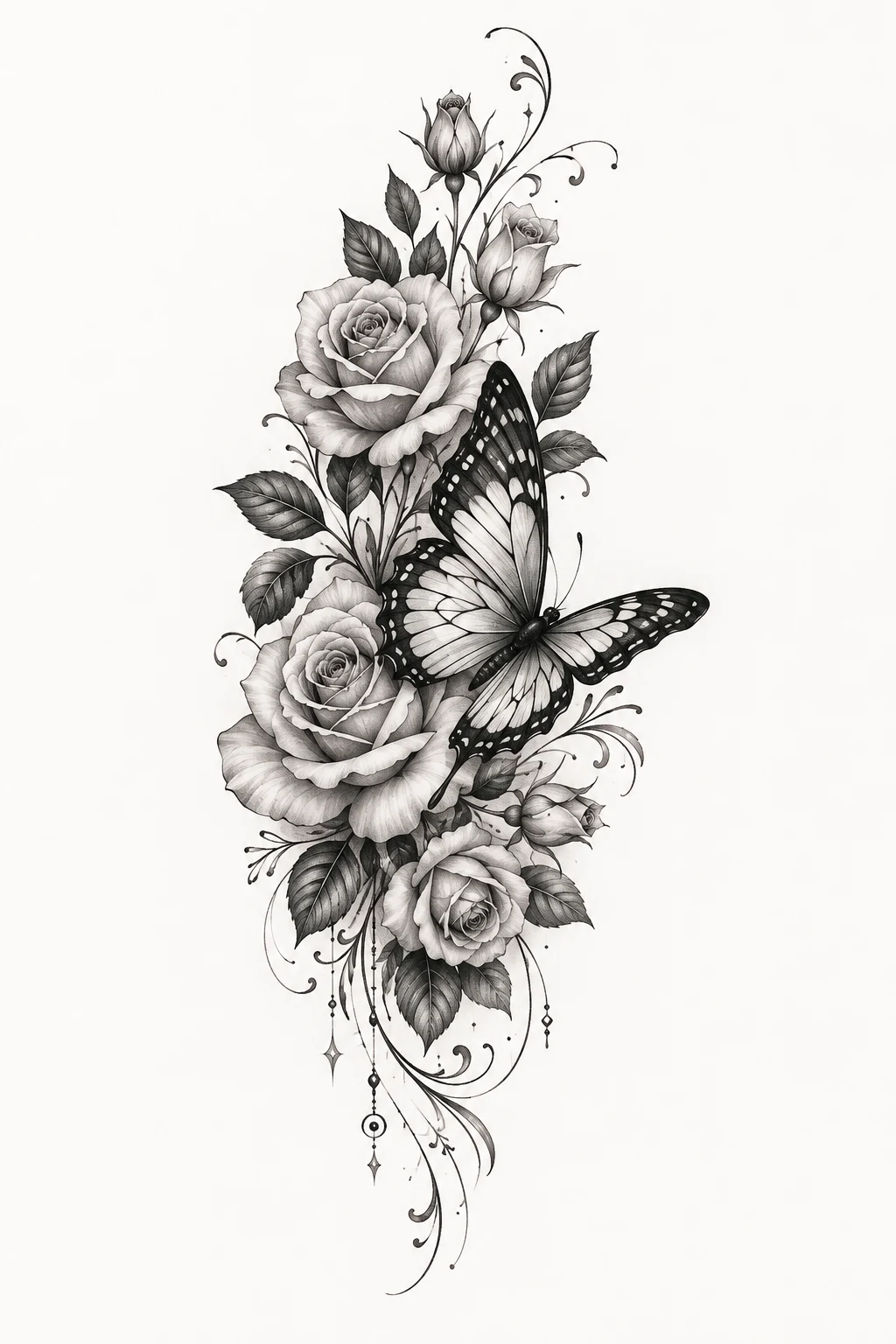 Butterfly Tattoo Thigh With Roses — butterfly tattoo leg style outfit