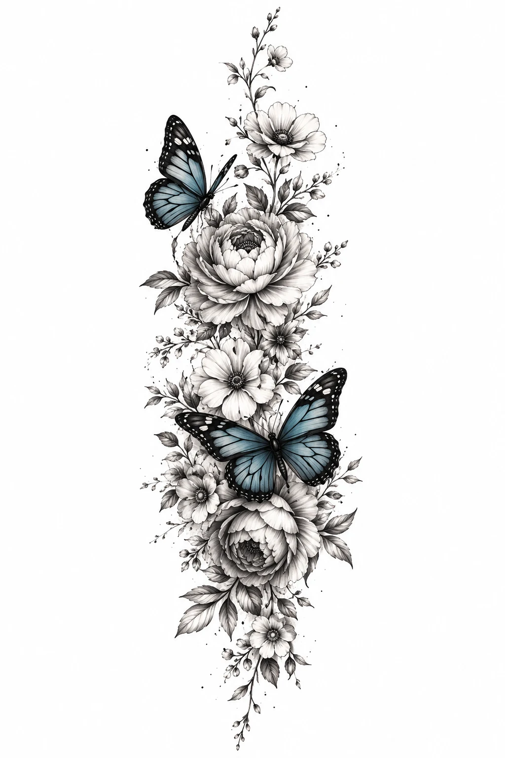 Butterfly Tattoo Leg With Flowers — butterfly tattoo leg style outfit