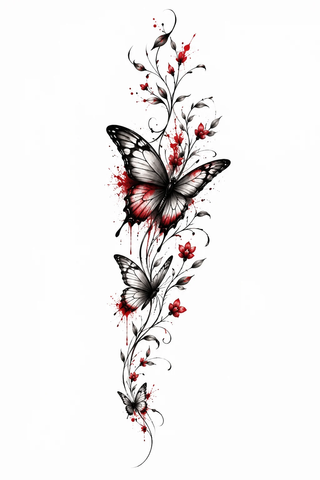 Butterfly Tattoo Leg Woman With Red Accents — butterfly tattoo leg style outfit