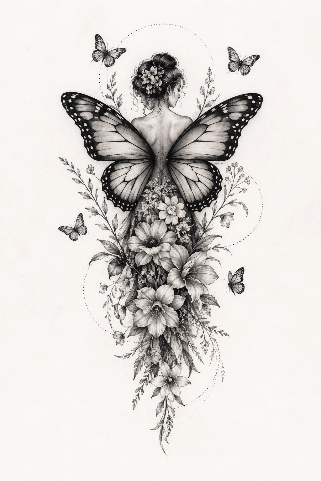 Butterfly Tattoo Woman With Birth Flowers — butterfly tattoo leg style outfit