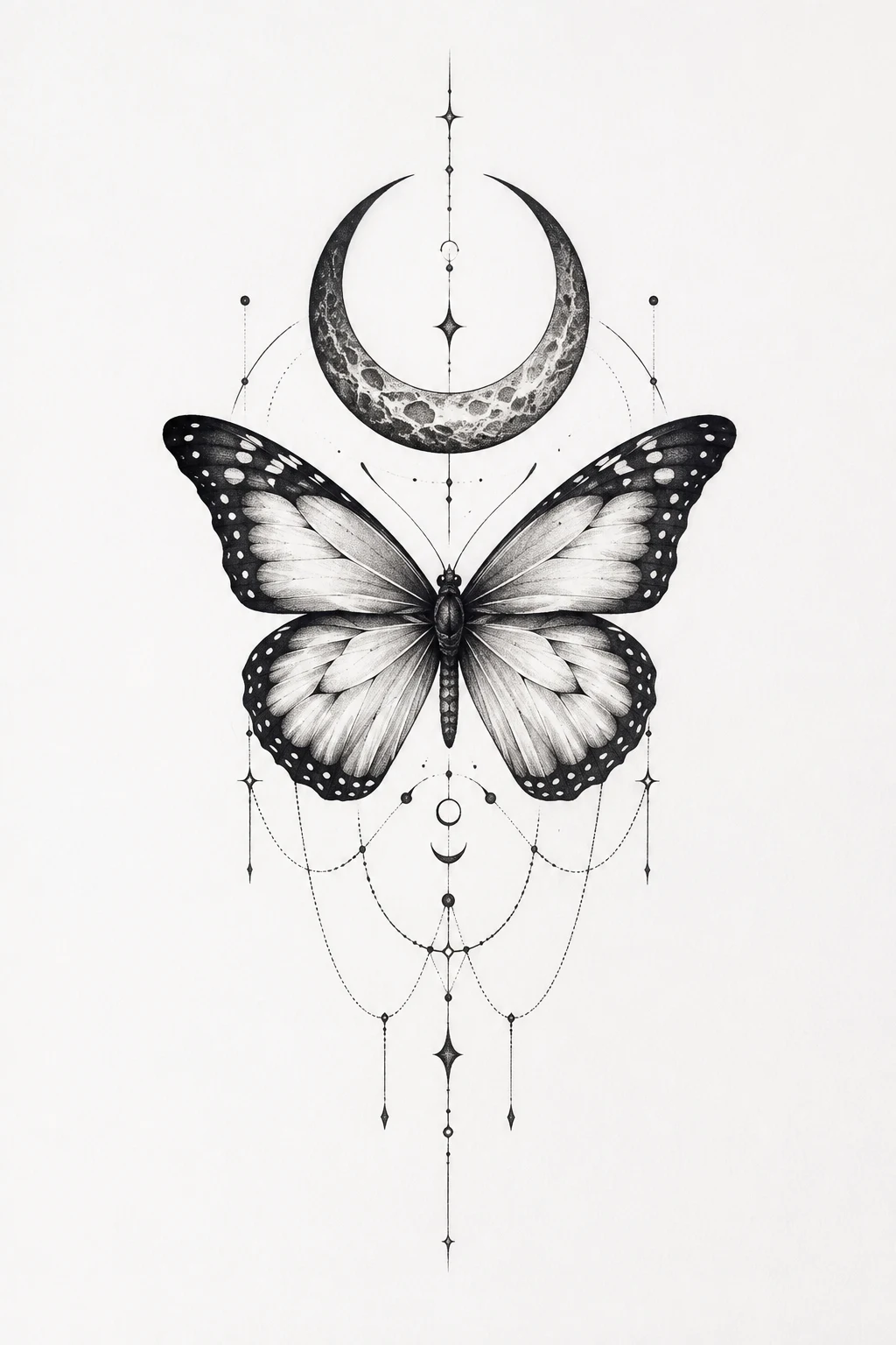 Butterfly With Crescent Moon — butterfly tattoo neck style outfit