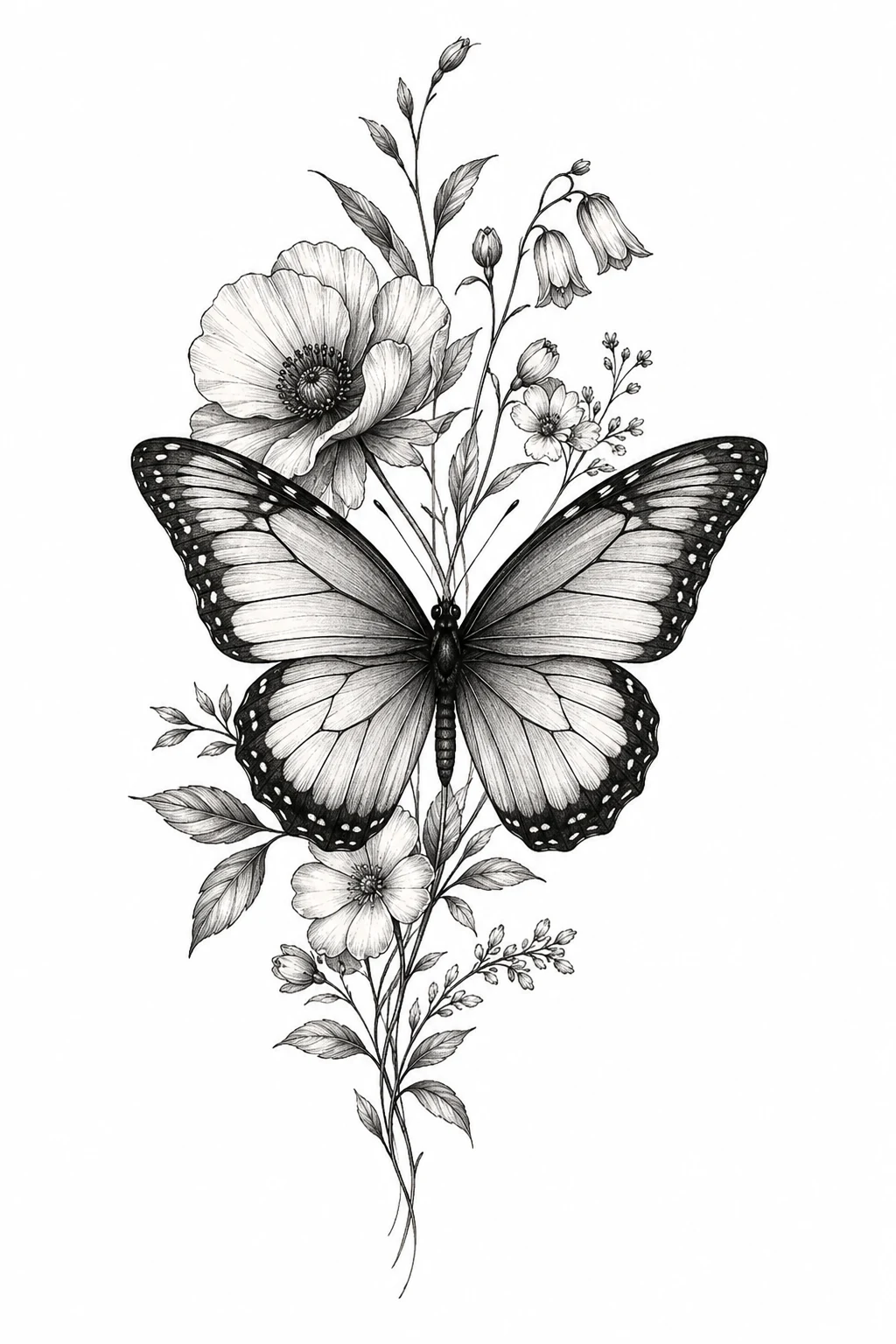 Butterfly With Birth Flowers — butterfly tattoo on arm style outfit