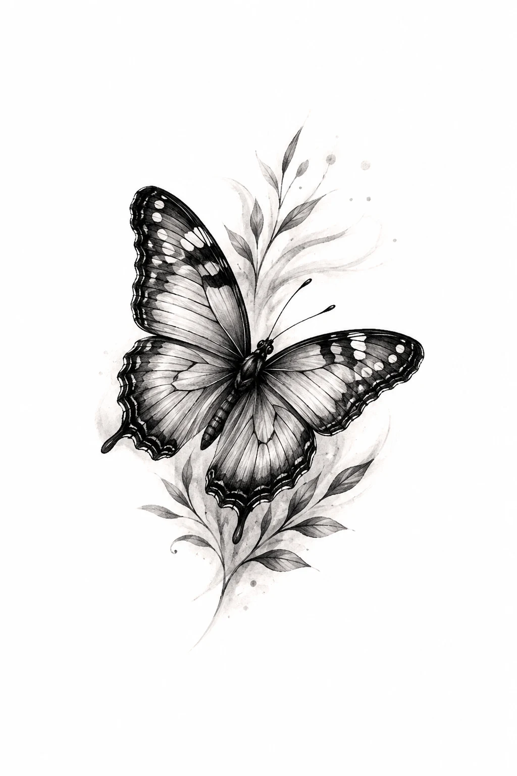 Black-and-Gray Realistic Butterfly — Detailed Without Color — butterfly tattoo on hand style outfit