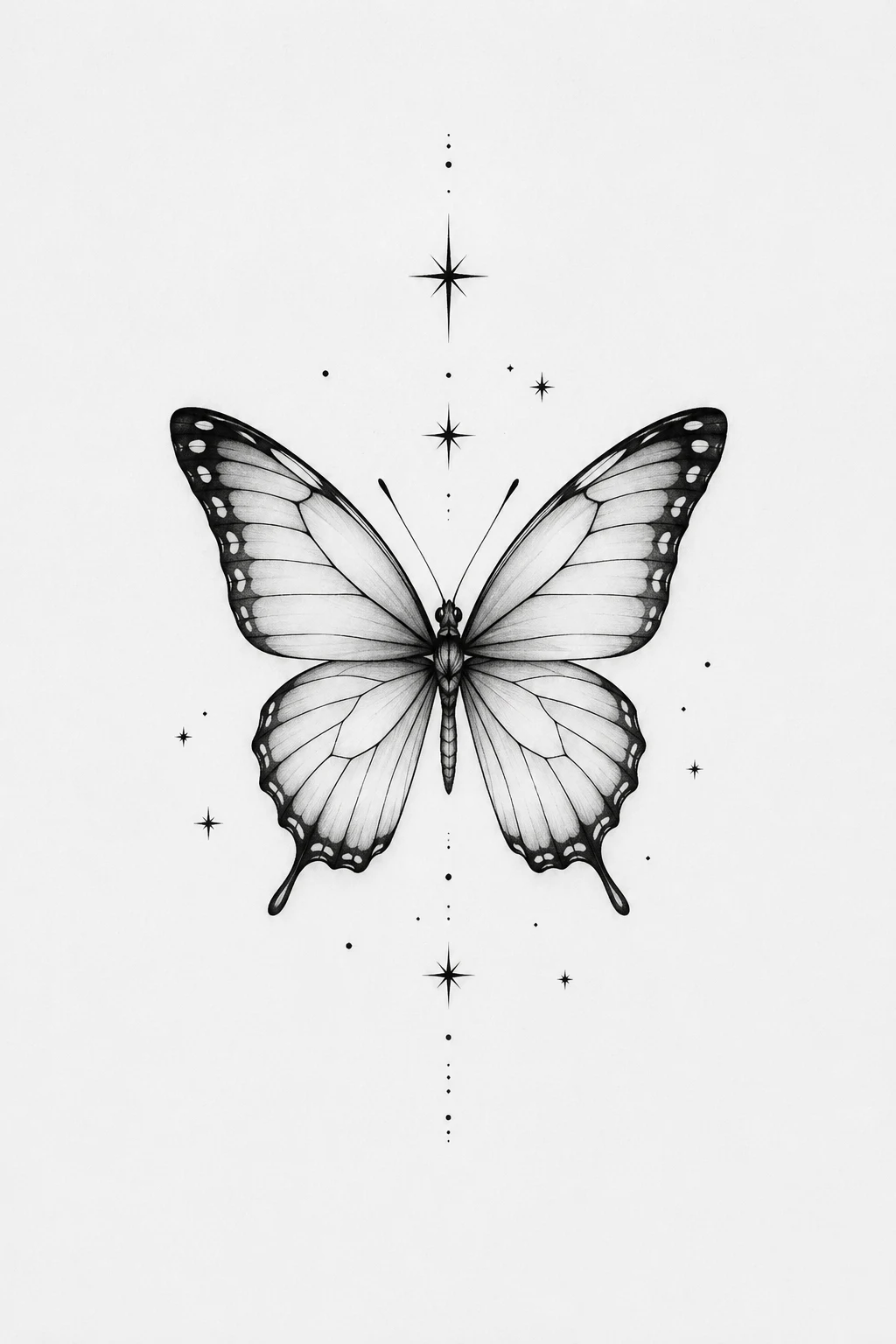 Butterfly With Tiny Stars — butterfly tattoo simple style outfit