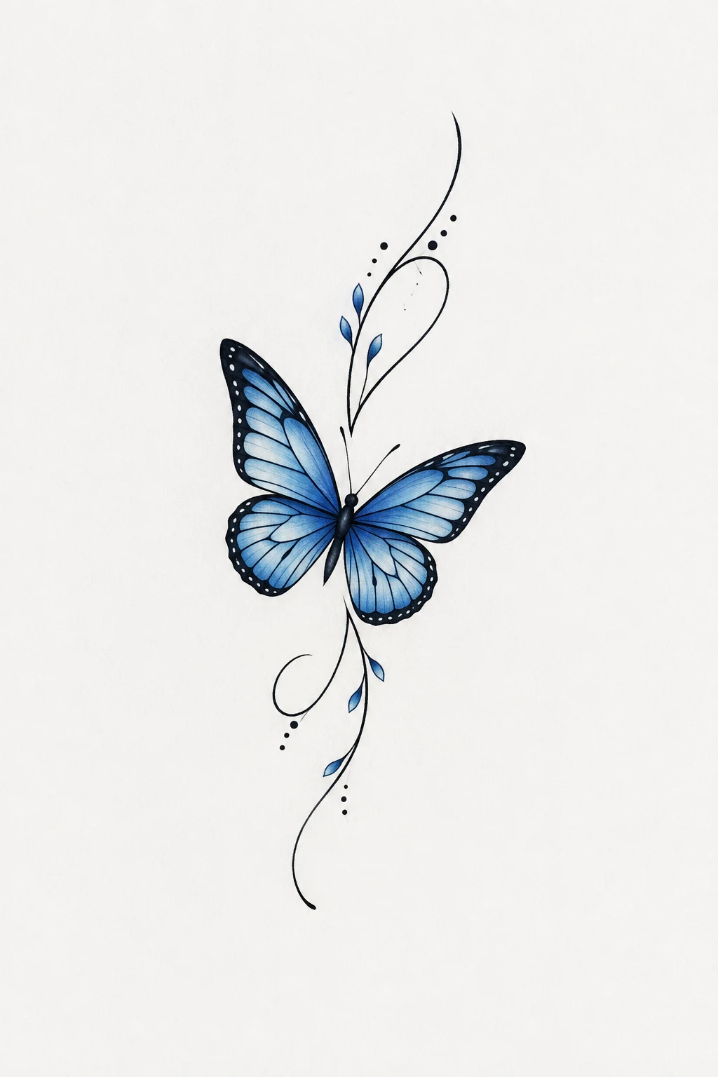 Blue Butterfly Accent — butterfly tattoo simple style outfit