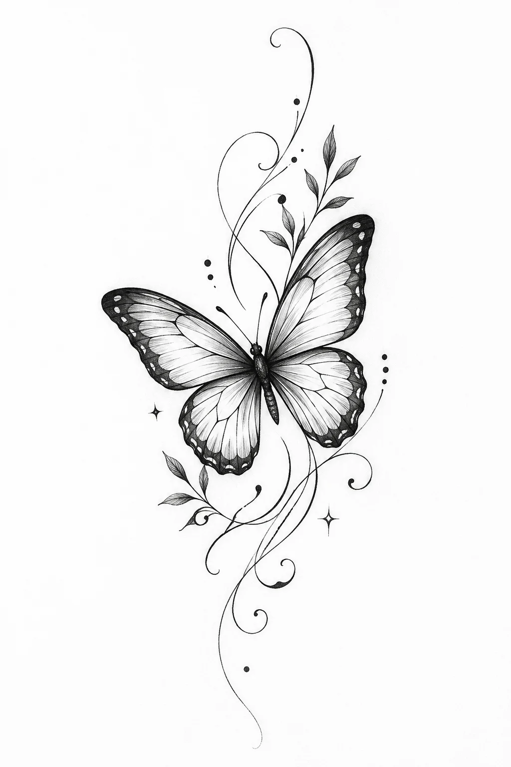 Butterfly Tattoo Stencil with Inspirational Script — butterfly tattoo stencil style outfit