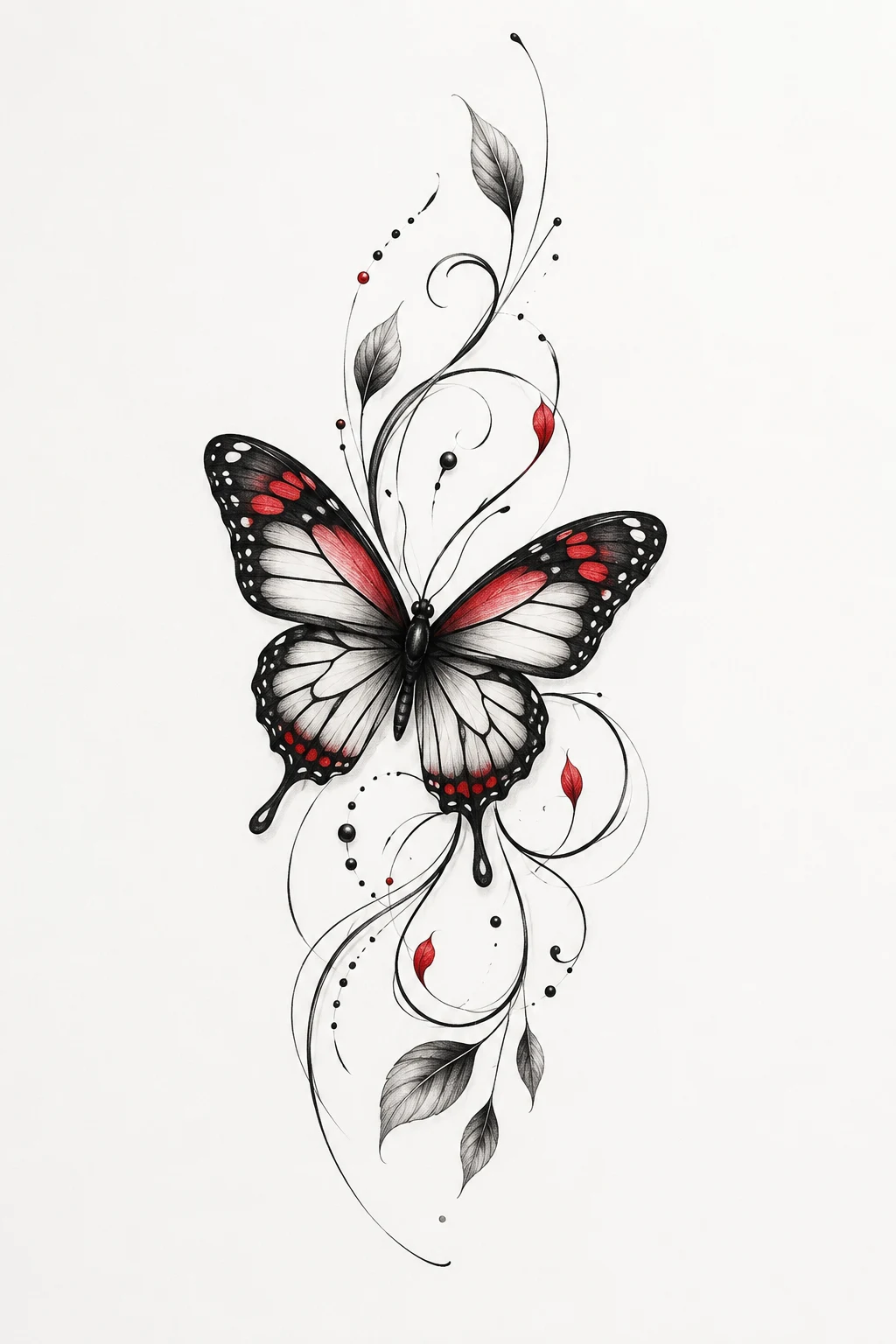 Red Accent Butterfly Tattoo Wrist — butterfly tattoo wrist style outfit
