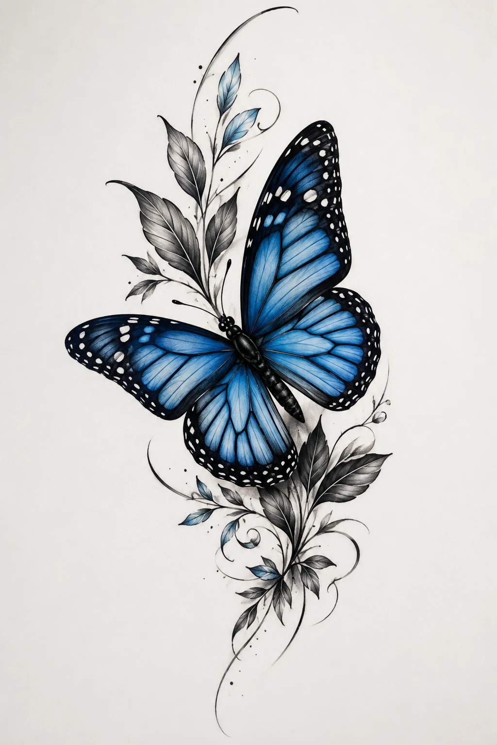 Blue Monarch Butterfly Thigh Tattoo — butterfly thigh tattoo style outfit