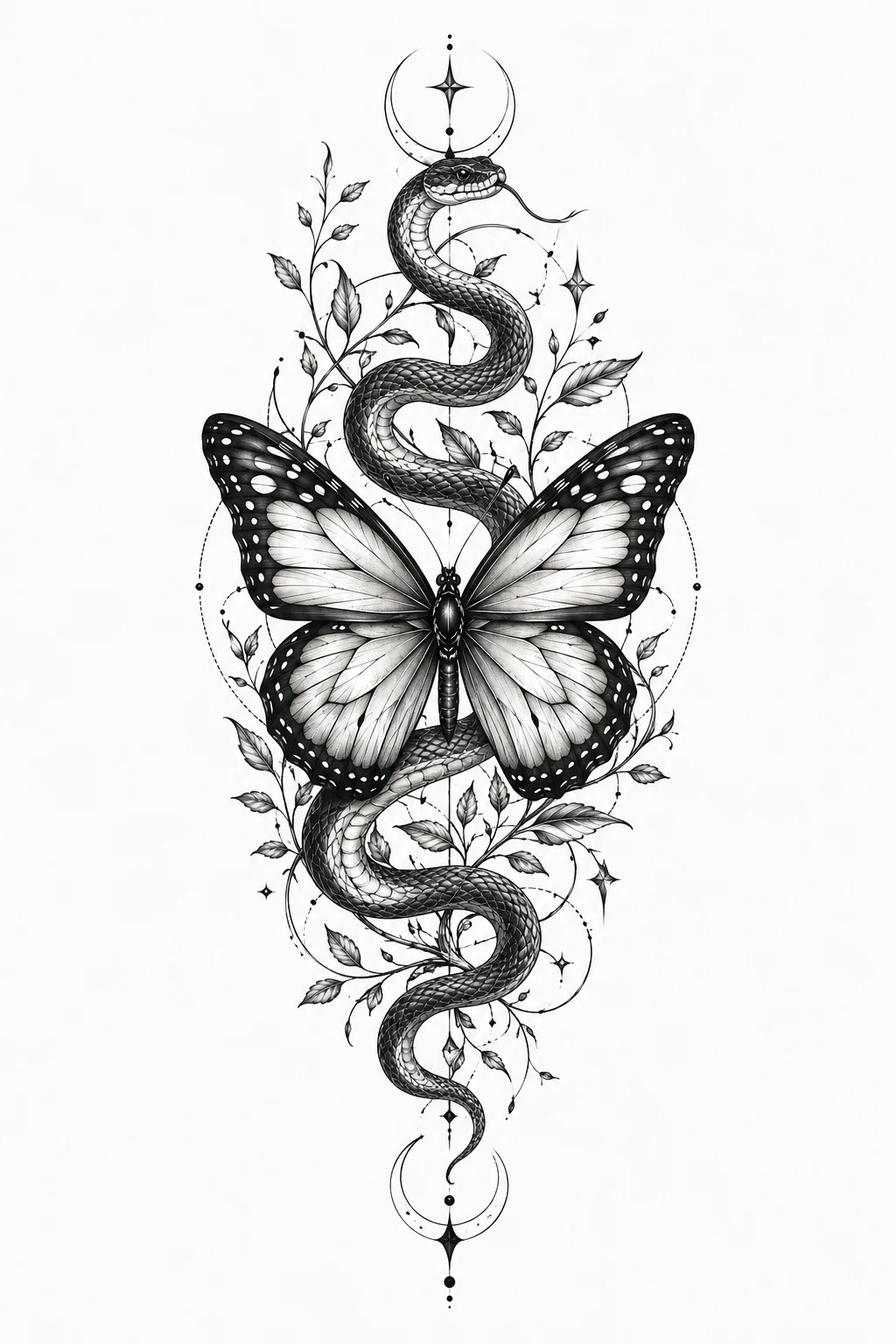 Butterfly and Snake Composition — butterfly thigh tattoo style outfit