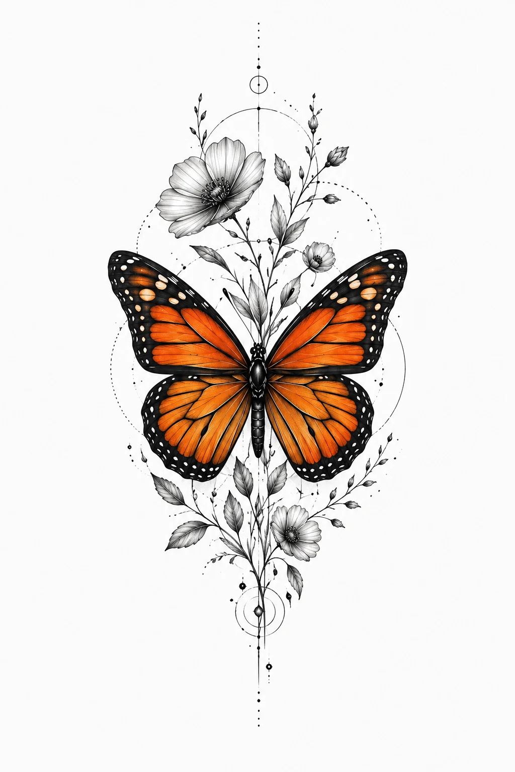 Realistic Monarch with Orange Wings — butterfly thigh tattoo style outfit