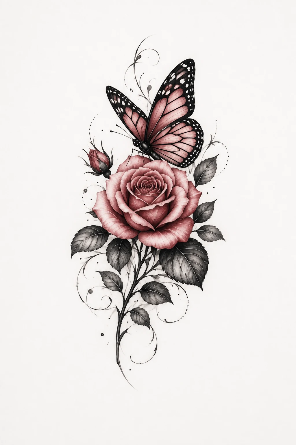 Rose and Butterfly Tattoo on Thigh — butterfly thigh tattoo style outfit