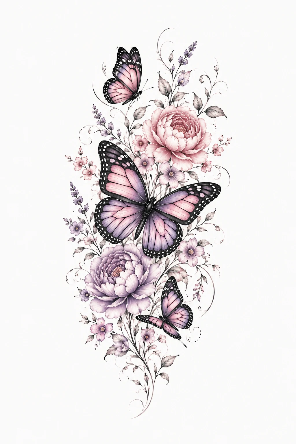 Butterfly Thigh Tattoo for Females with elegant Florals — butterfly thigh tattoo style outfit