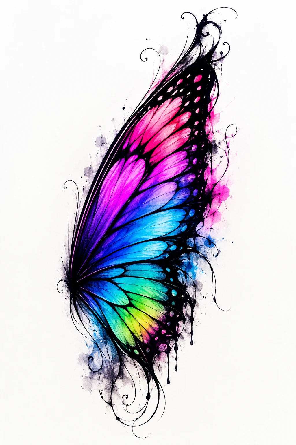 Colorful Neon Butterfly Wing Tattoo — butterfly wing tattoo style outfit