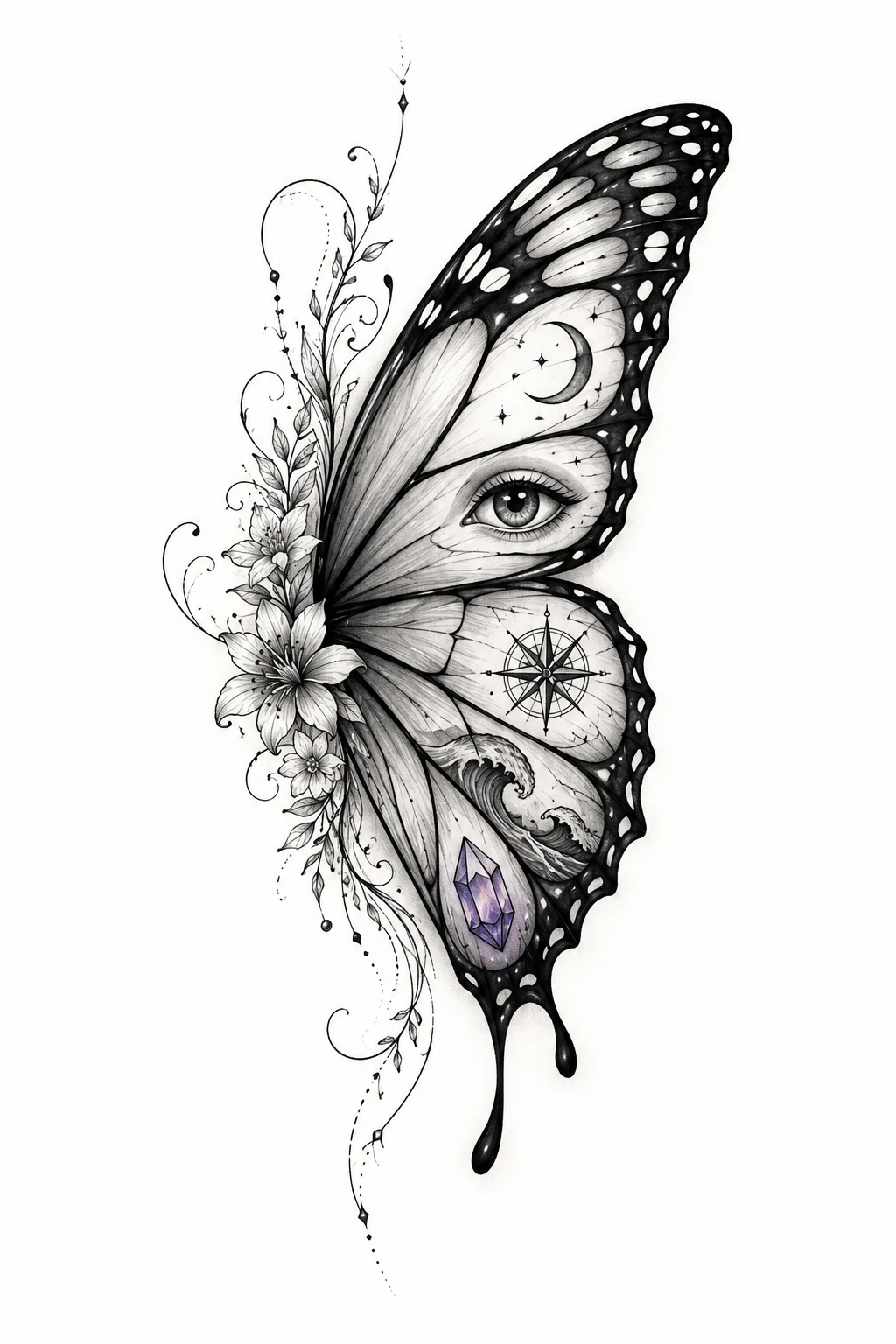 Butterfly Wing Tattoo With Personal Symbols — butterfly wing tattoo style outfit