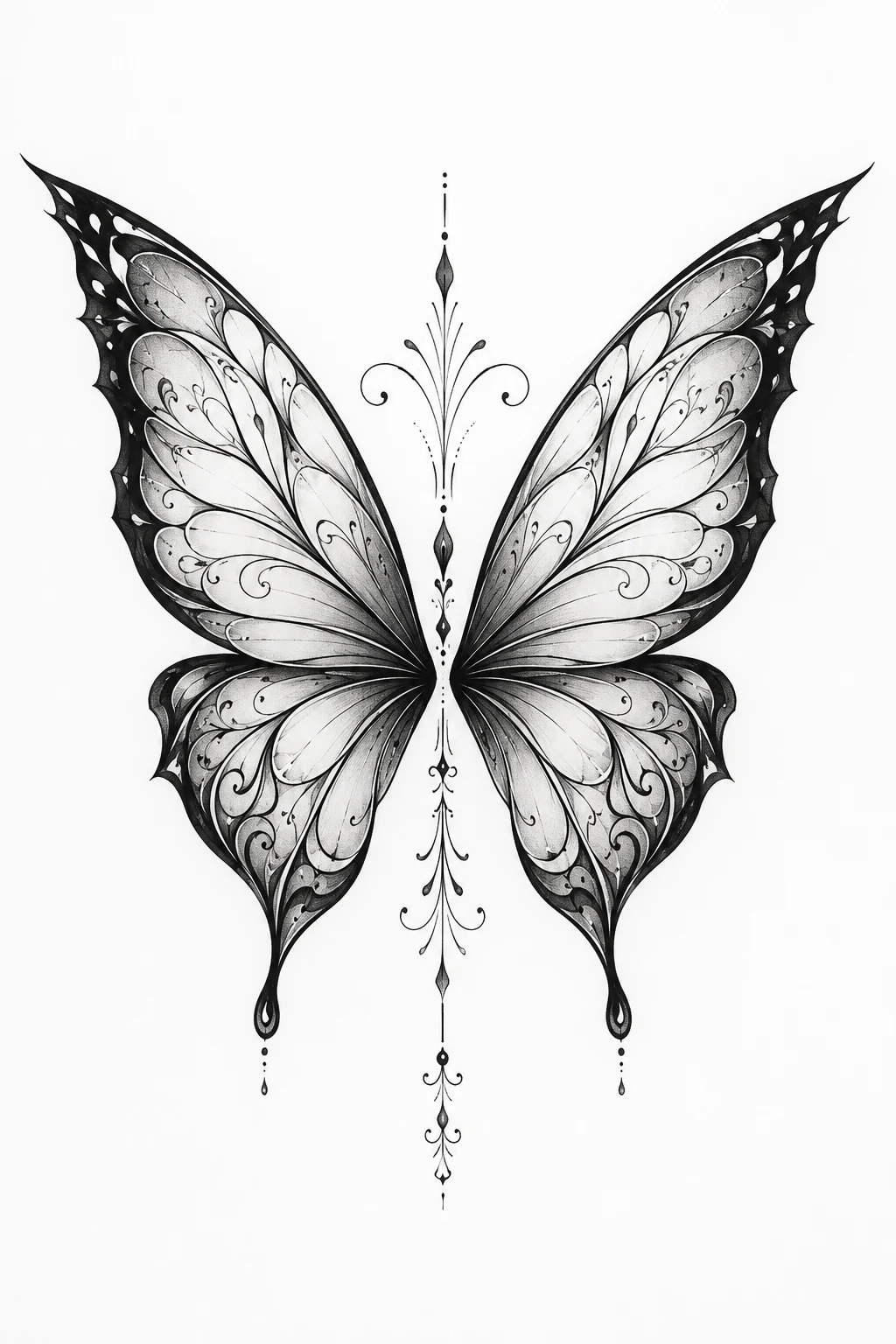 Butterfly Wing Tattoo on Back With Celestial Details — butterfly wing tattoo style outfit
