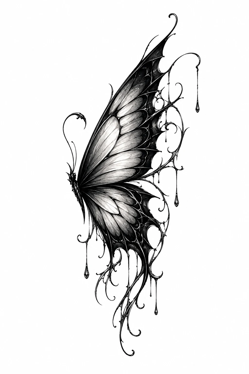 Gothic Black Butterfly Wing Tattoo — butterfly wing tattoo style outfit