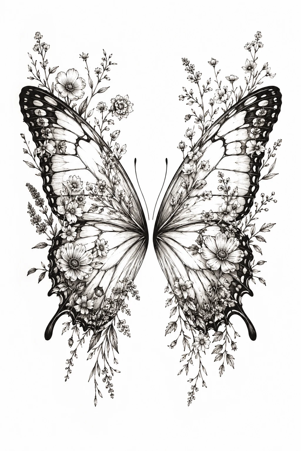 Butterfly Wings With Wildflowers — butterfly wings tattoo style outfit