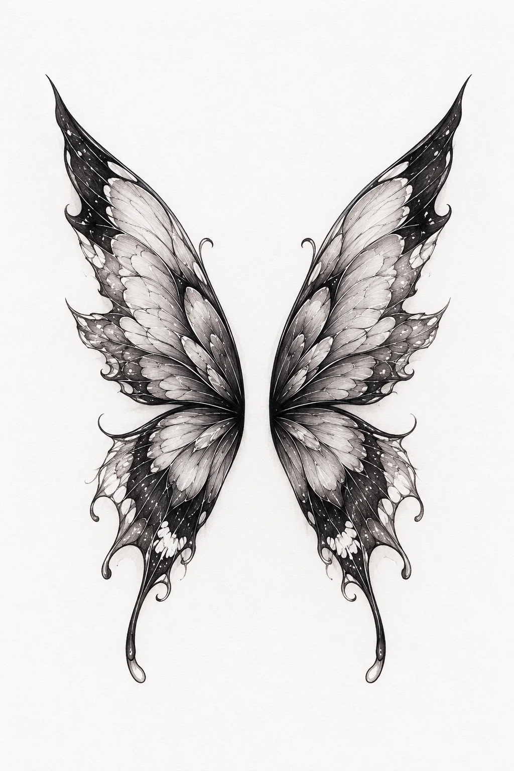 White-Accent Fine-Line Wings — butterfly wings tattoo style outfit