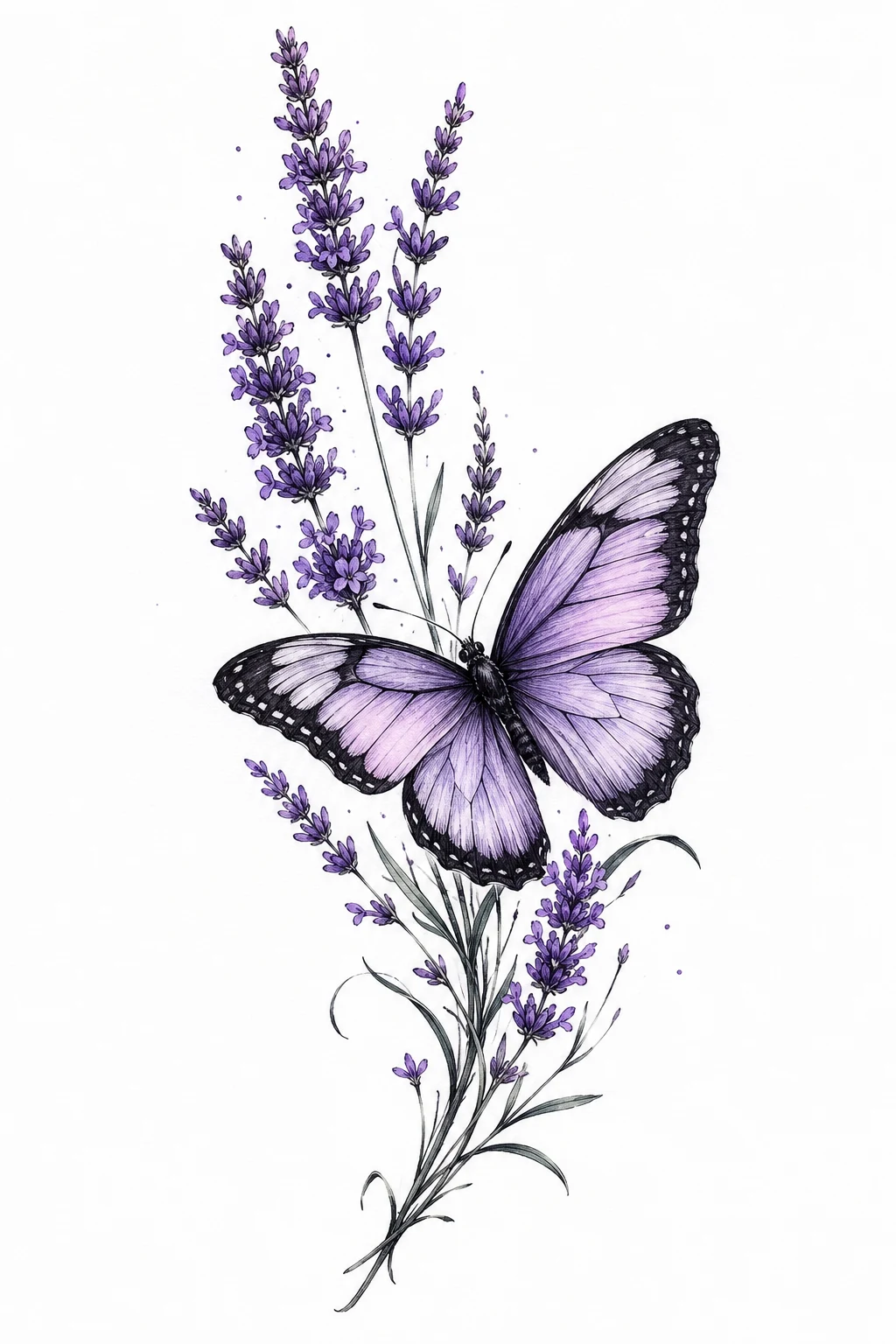 Butterfly With Lavender Sprigs — butterfly with flowers tattoo for women style outfit