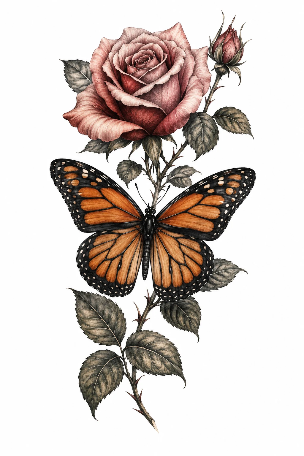 Rose and Monarch Butterfly — butterfly with flowers tattoo for women style outfit