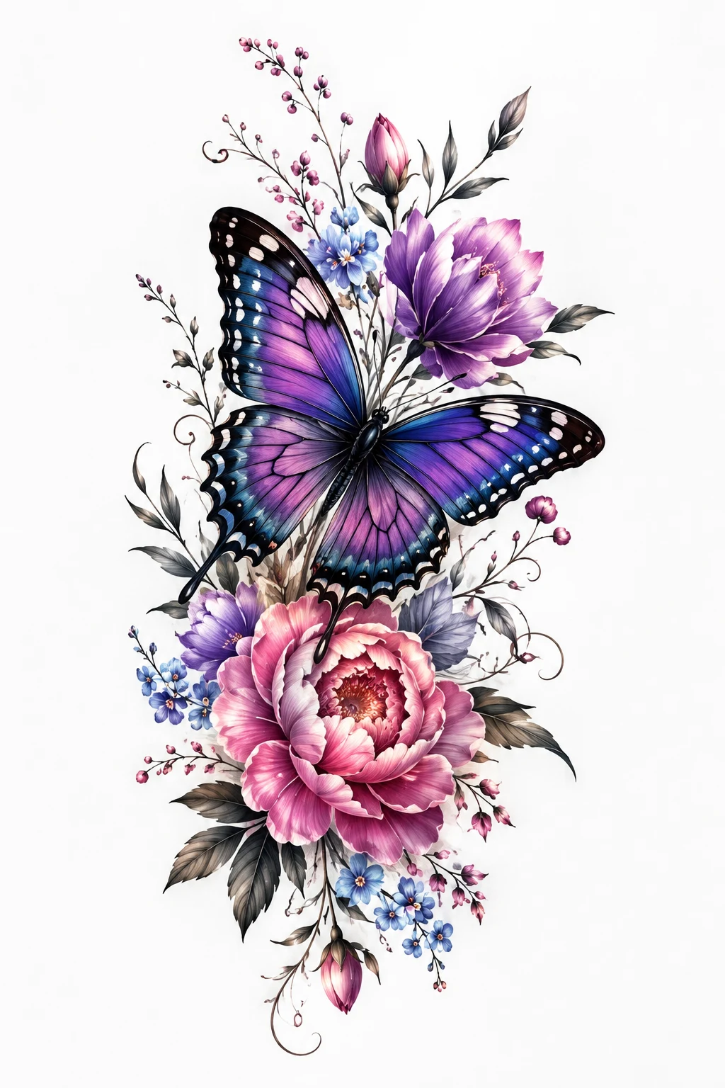 Butterfly With Flowers Tattoo for Women in Color — butterfly with flowers tattoo for women style outfit