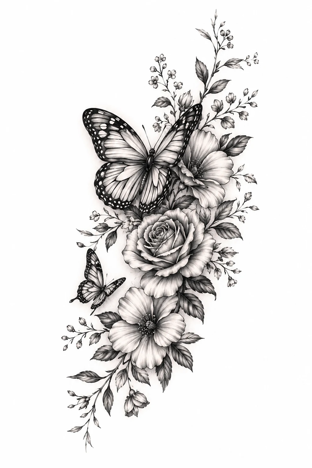 Butterfly With Flowers Tattoo Female Shoulder Piece — butterfly with flowers tattoo for women style outfit