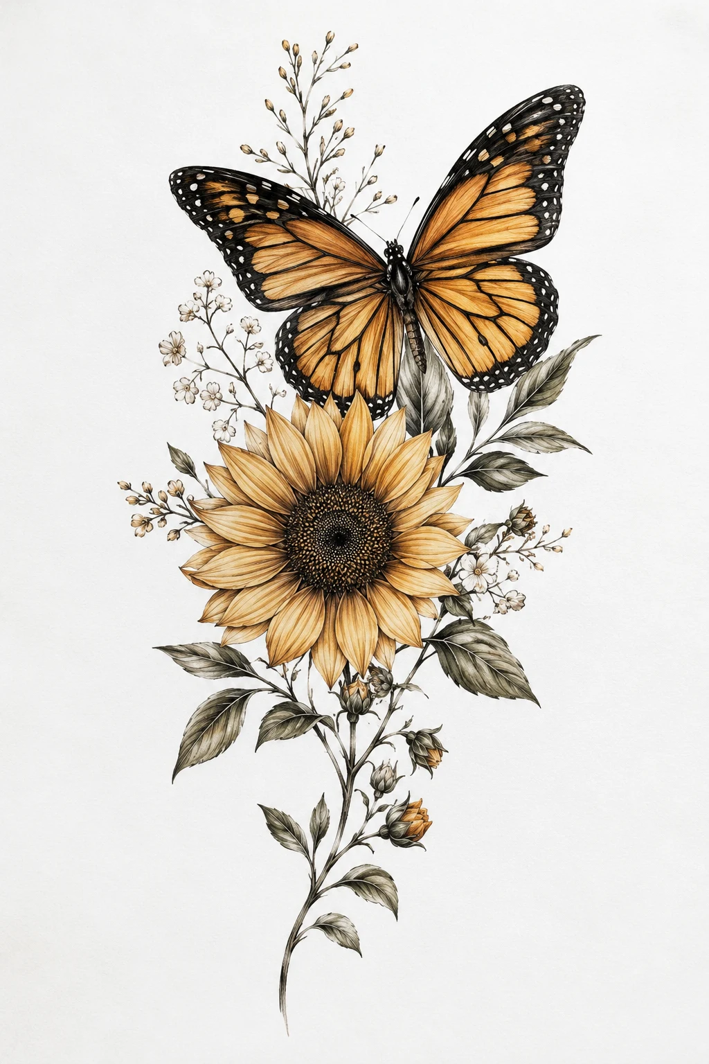 Butterfly With Sunflower — butterfly with flowers tattoo for women style outfit