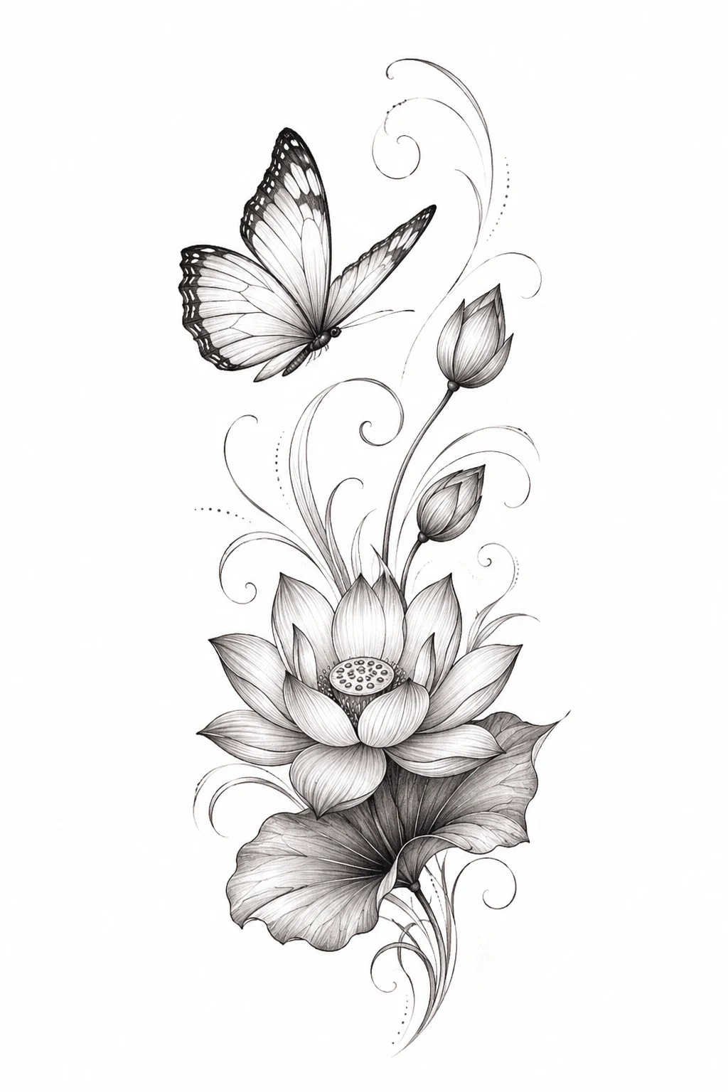 Butterfly and Lotus Tattoo — butterfly with flowers tattoo for women style outfit