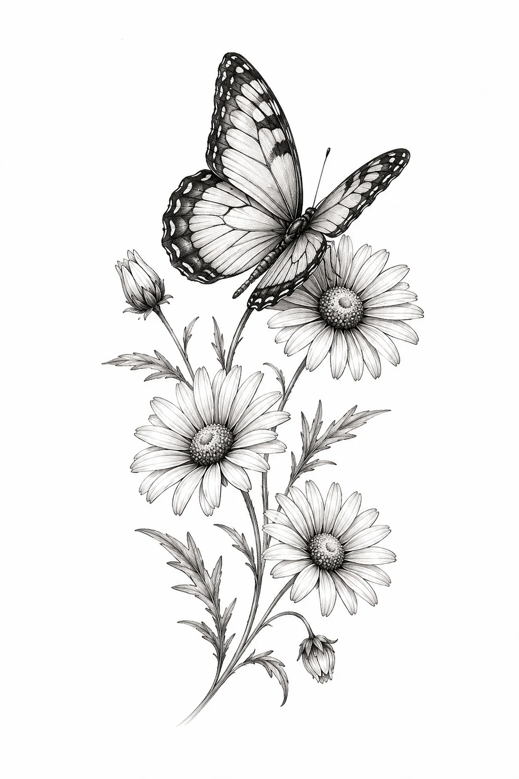 Butterfly With Daisies — butterfly with flowers tattoo style outfit