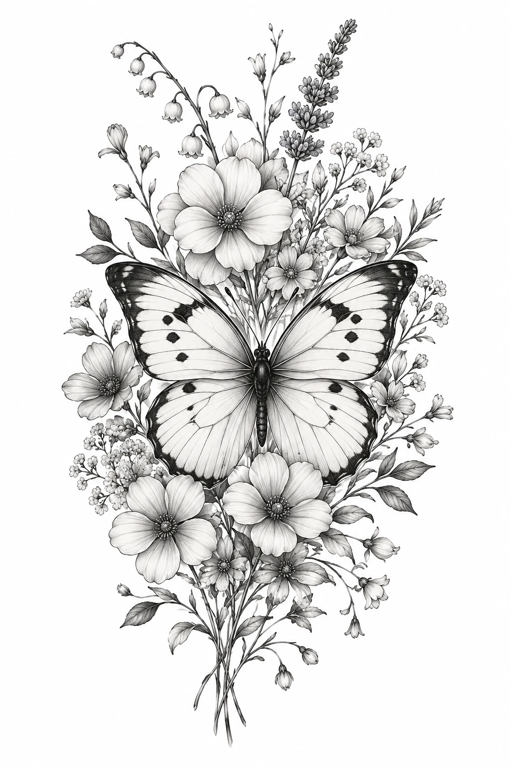 Floral Butterfly Tattoo With Birth Flowers — butterfly with flowers tattoo style outfit