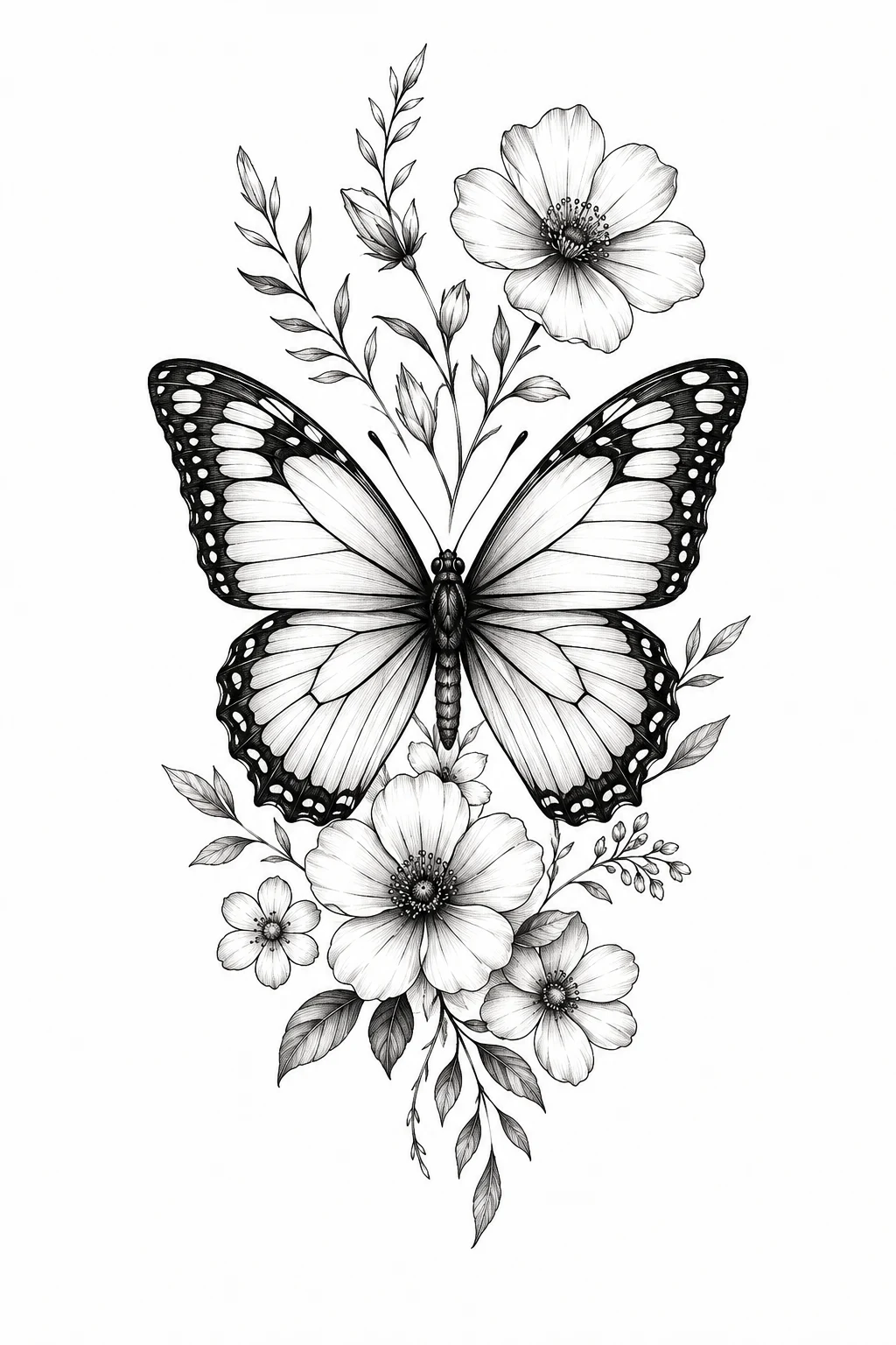 Butterfly With Flowers Tattoo Stencil Style — butterfly with flowers tattoo style outfit