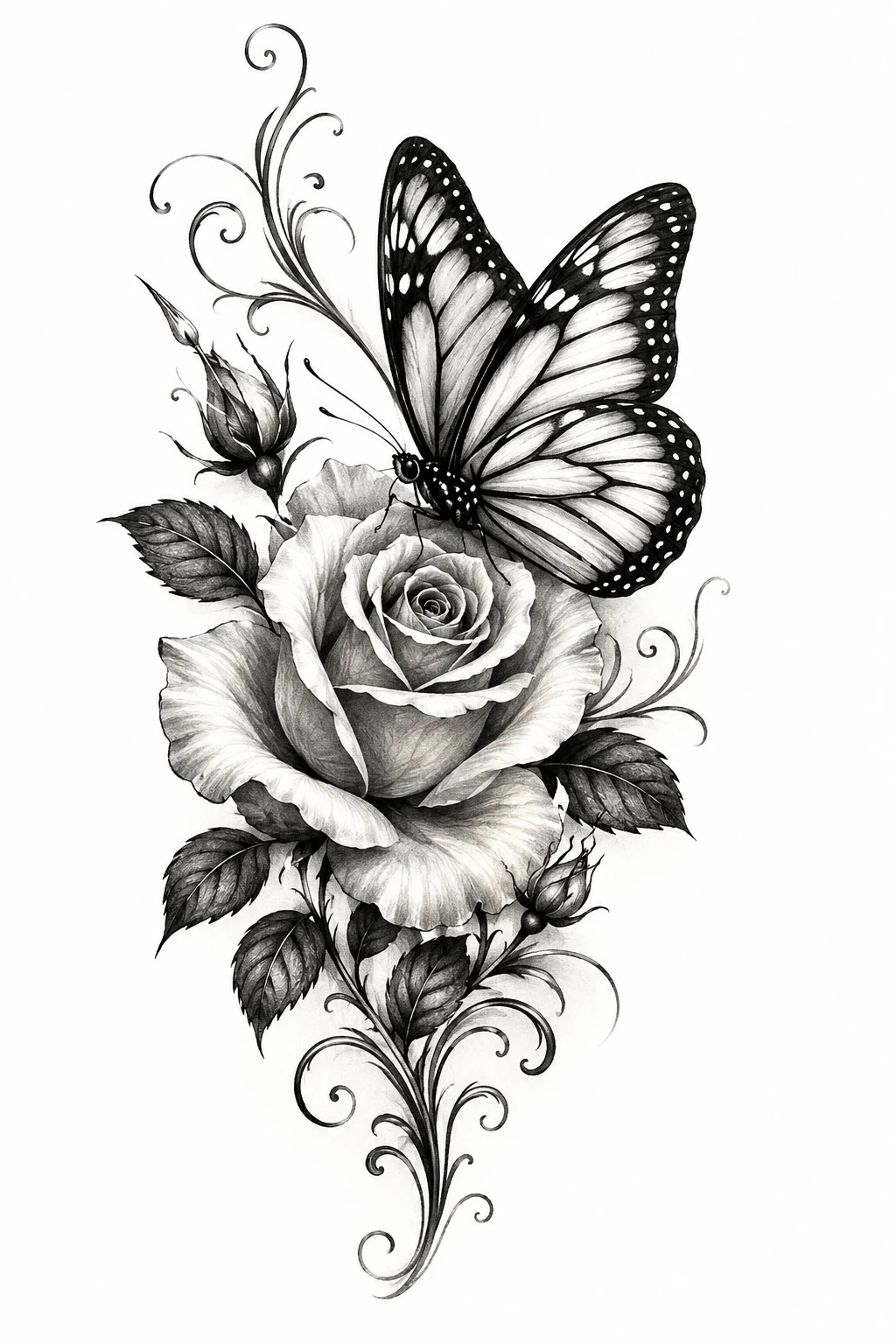 Butterfly and Rose Tattoo — butterfly with flowers tattoo style outfit