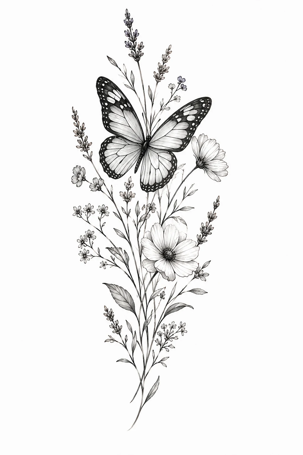 Minimalist Wildflower Butterfly — butterfly with flowers tattoo style outfit