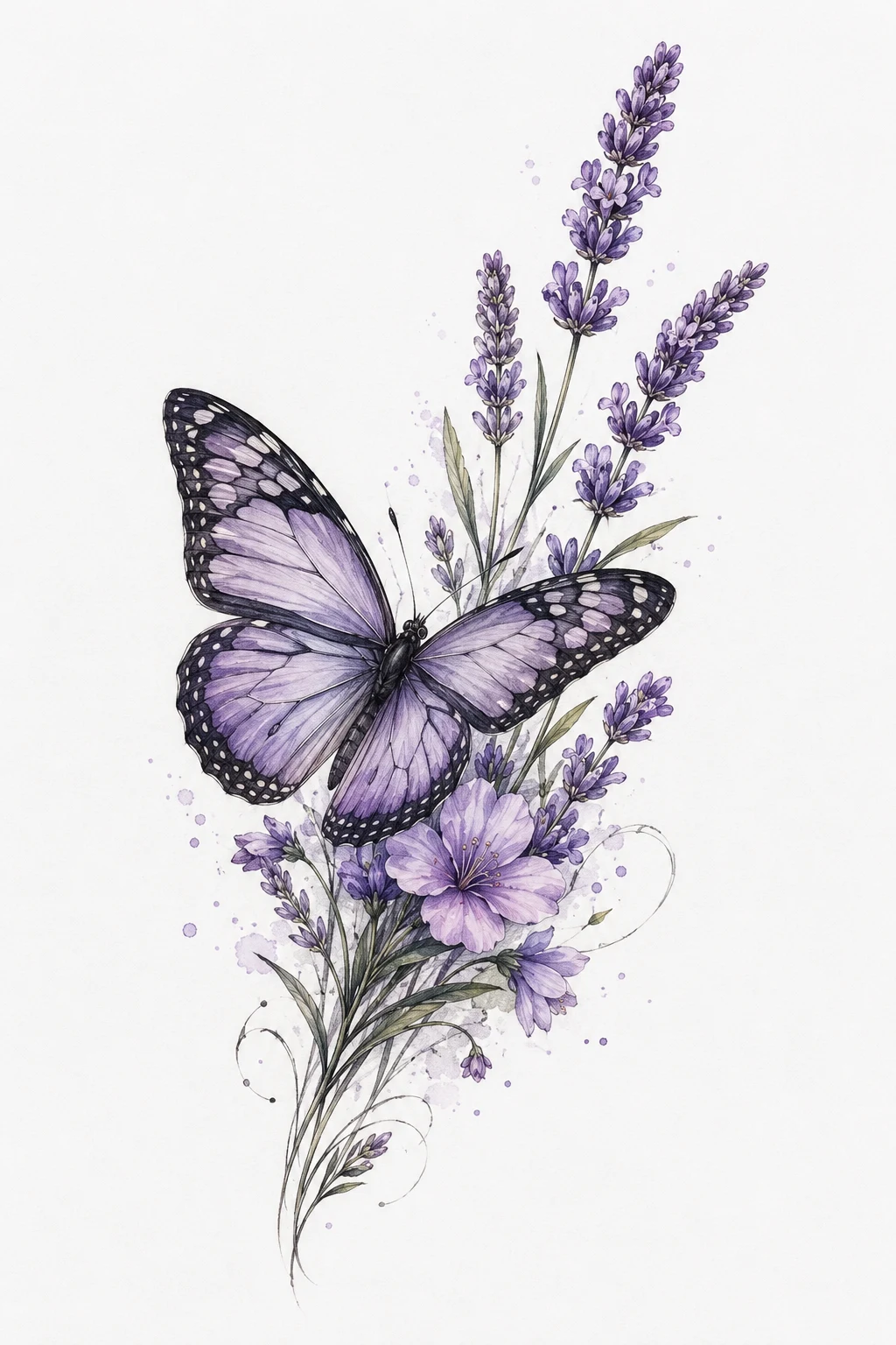 Lavender Butterfly With Flowers Tattoo — butterfly with flowers tattoo style outfit