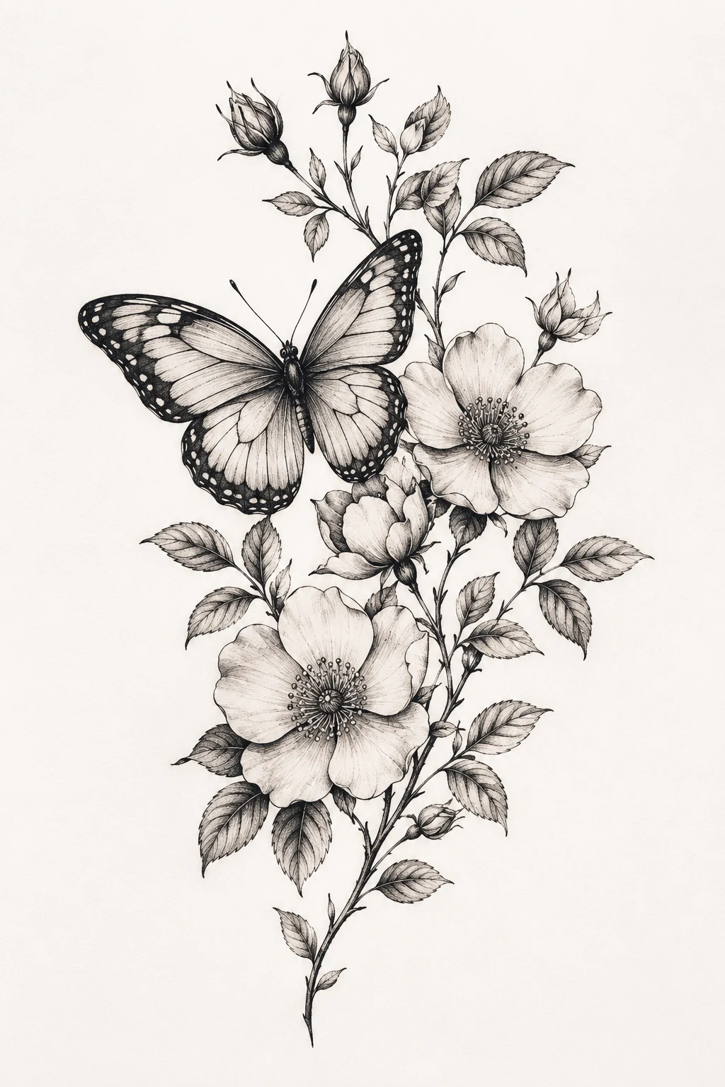 Butterfly With Wild Roses — butterfly with flowers tattoo style outfit
