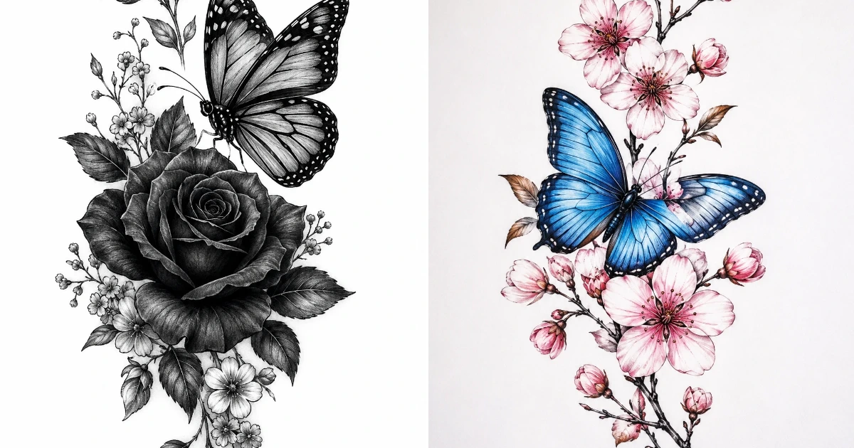 Butterfly with flowers tattoo: 7 Top Tattoo Ideas for butterfly with flowers tattoo