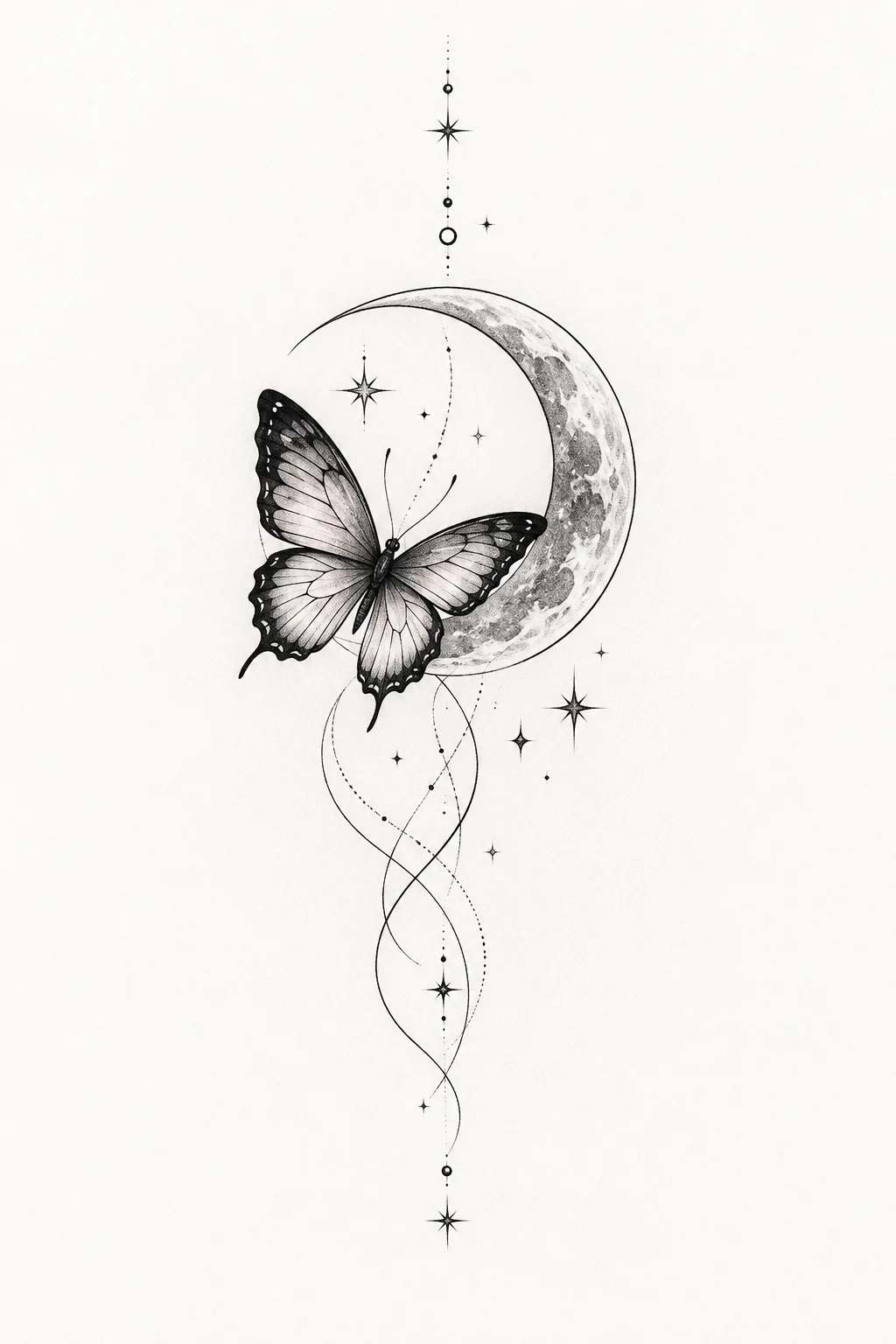 Butterfly and Crescent Moon — butterfly wrist tattoos style outfit