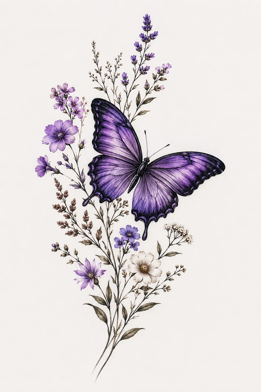 Purple Butterfly With Wildflowers — butterfly wrist tattoos style outfit