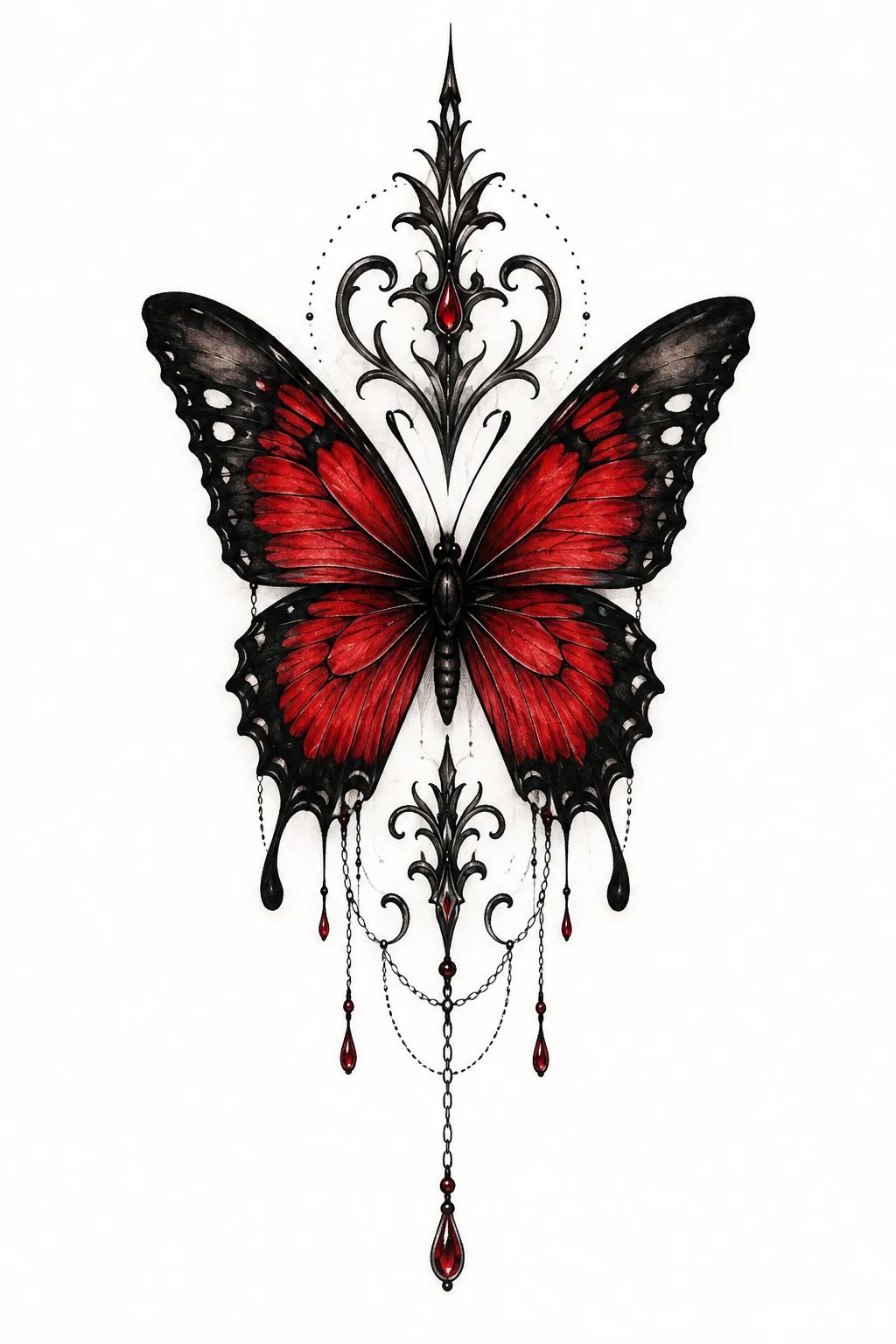 Red-and-Black Gothic Butterfly — butterfly wrist tattoos style outfit