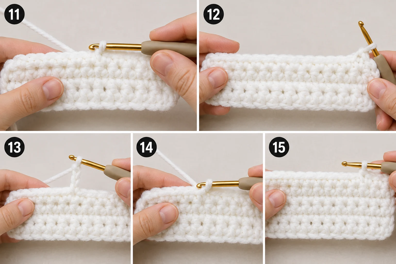 Steps 11–15 — chunky baby blanket crochet pattern