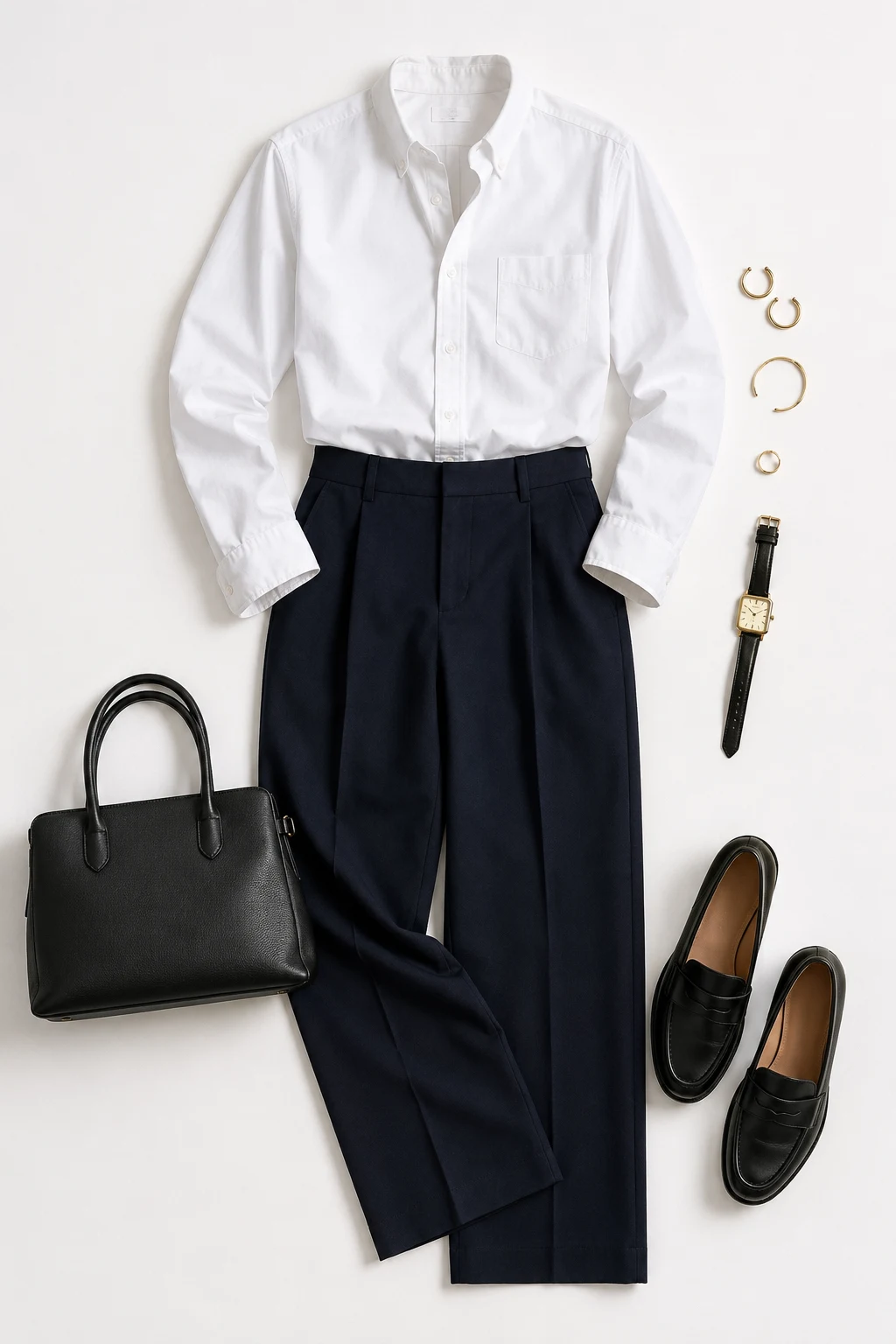 The White Oxford Shirt and Straight Trousers: Crisp Cotton + Tailored Wool — classic basic outfits for women style outfit