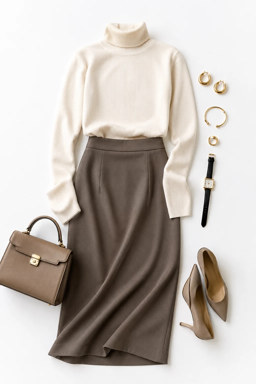 The Turtleneck and Tailored Skirt: Fine Gauge Knit + Wool Midi — classic basic outfits for women style outfit