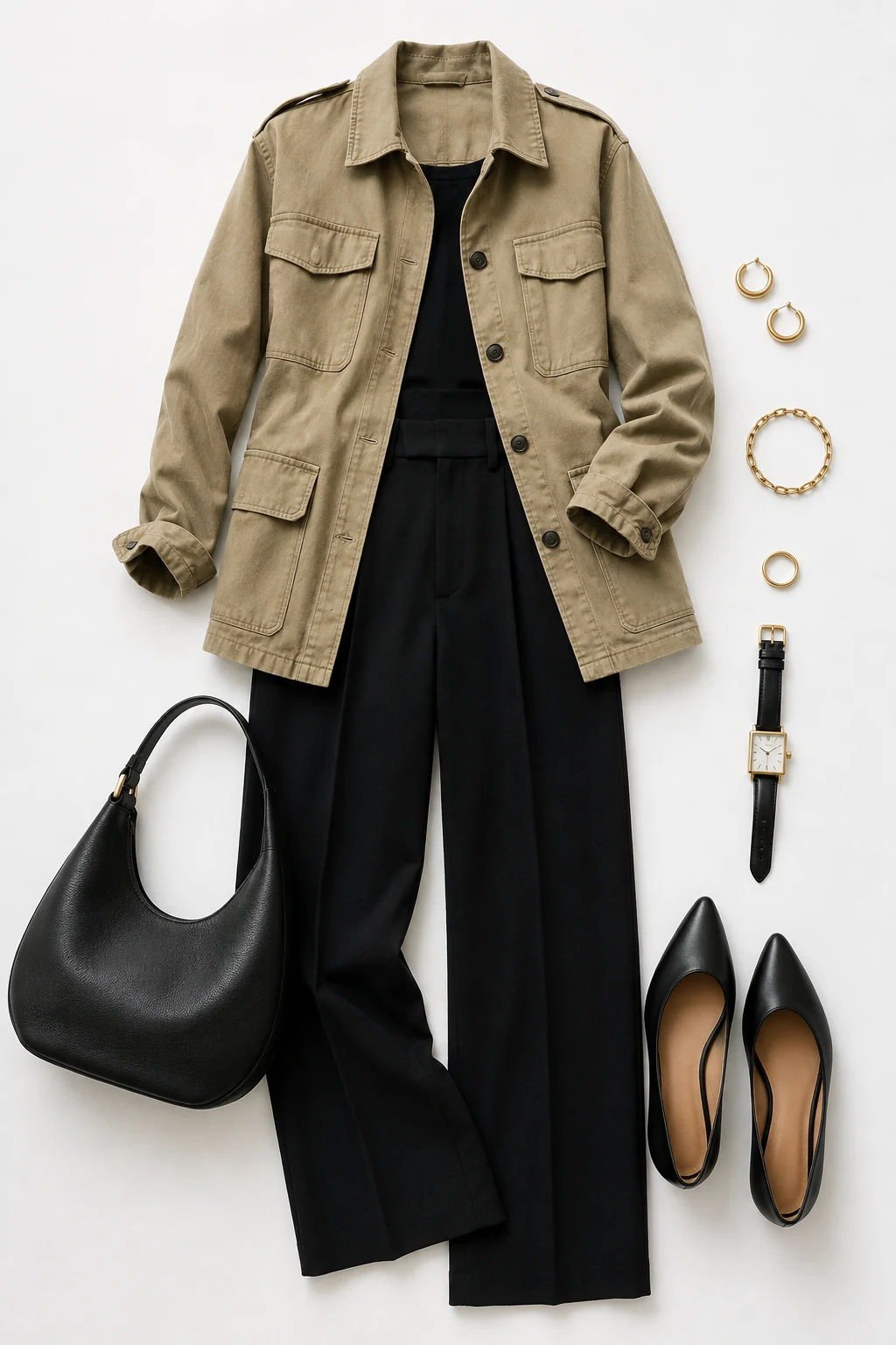 The Utility Jacket and Black Trousers: Cotton Canvas + Tailored Wool — classic basic outfits for women style outfit