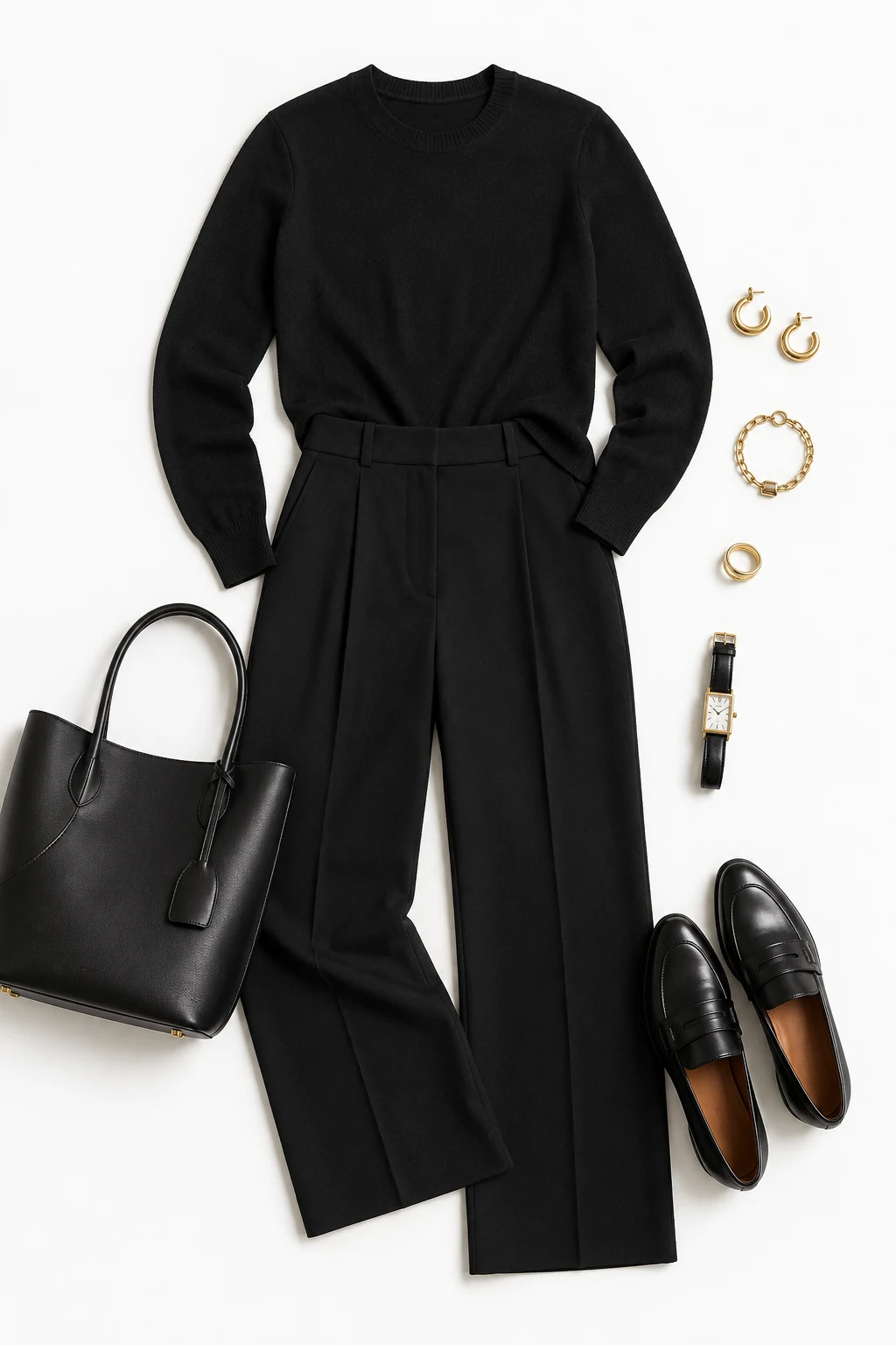 The Black Trousers and Fine Knit: Minimal Tailoring + Leather Shoes — classic basic outfits for women style outfit