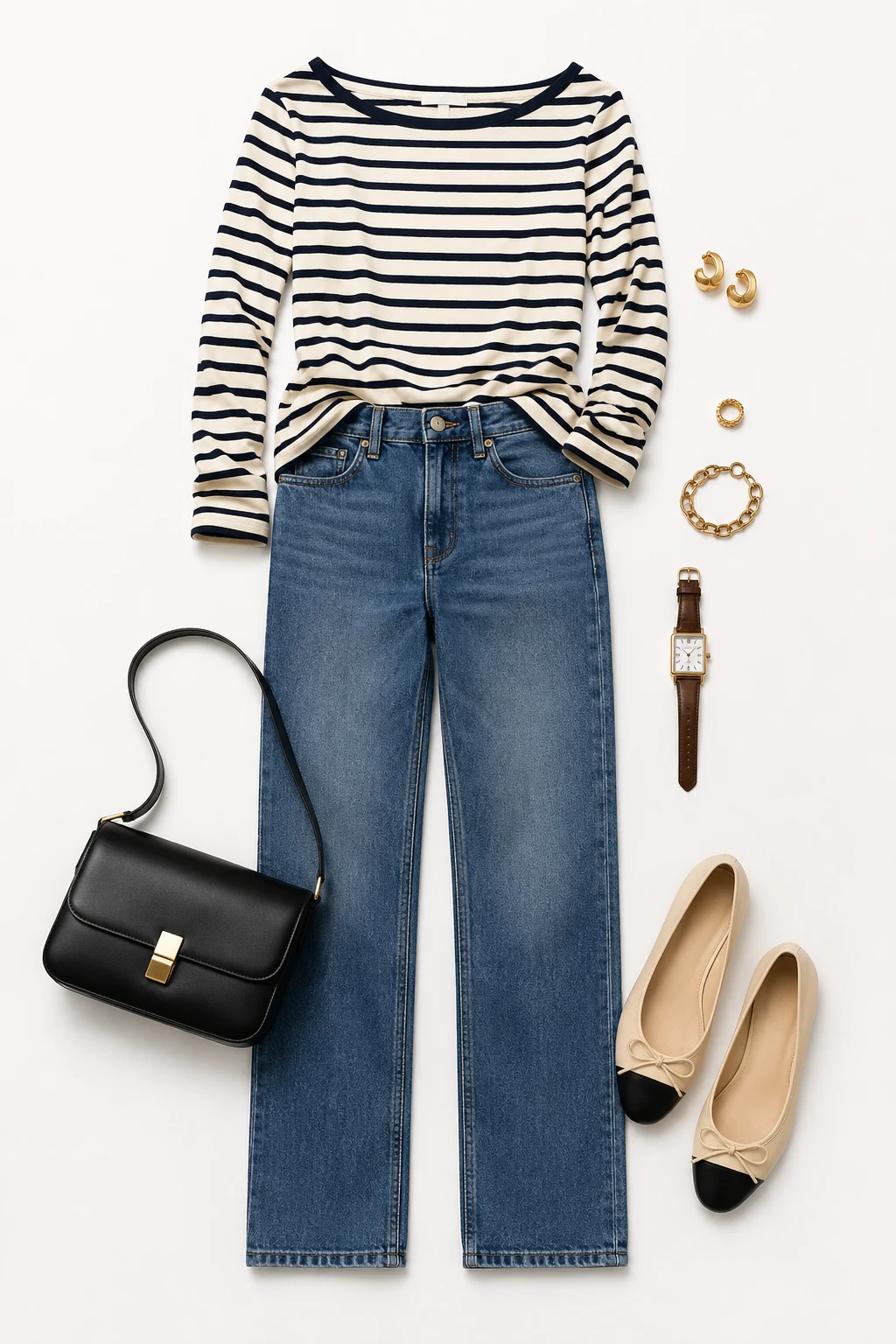 The Breton Stripe and Straight Jeans: Navy Cotton + Blue Denim — classic basic outfits for women style outfit