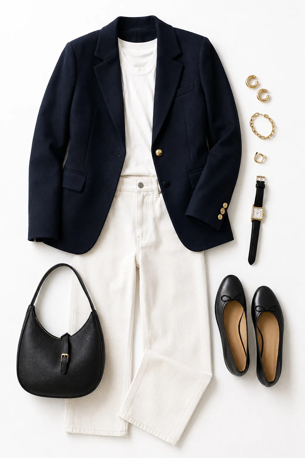 The Navy Blazer and White Tee: Wool Jacket + Cotton Jersey — classic basic outfits for women style outfit