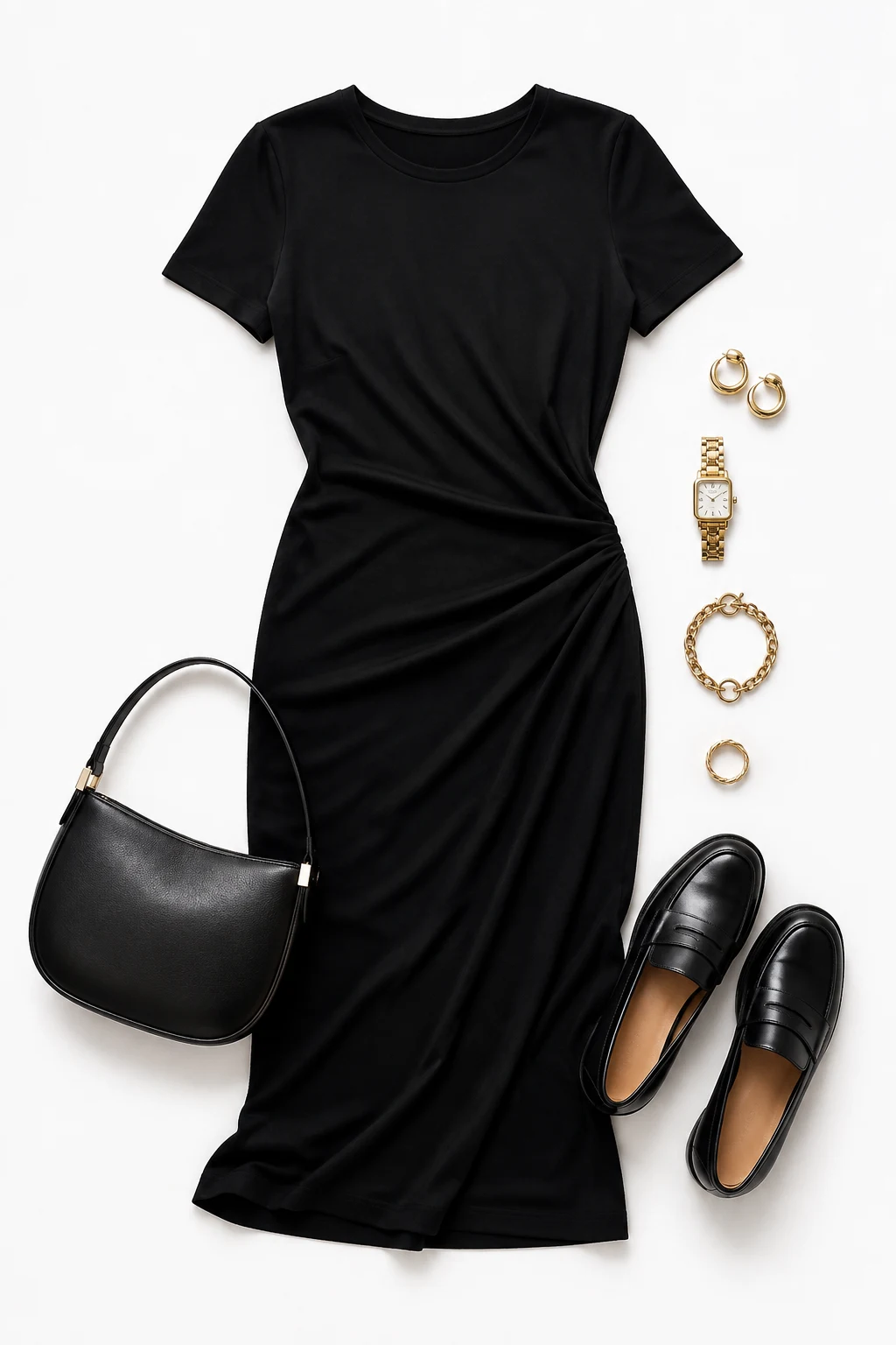 The Simple Black Dress and Loafers: Matte Jersey + Leather — classic basic outfits for women style outfit